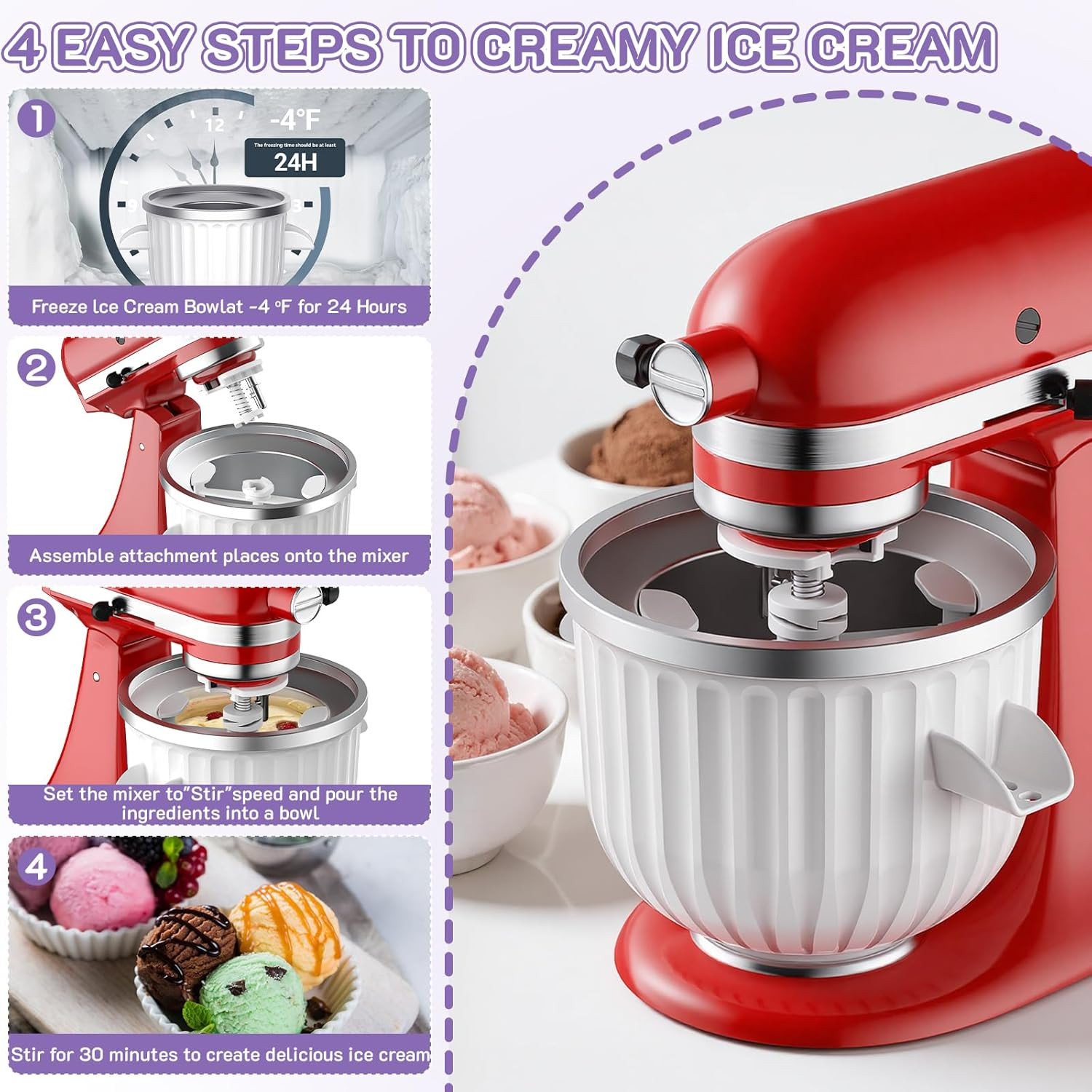 Ice Cream Maker Attachment for Kitchenaid Stand Mixer, Fits 4.5Qt and Larger Kit