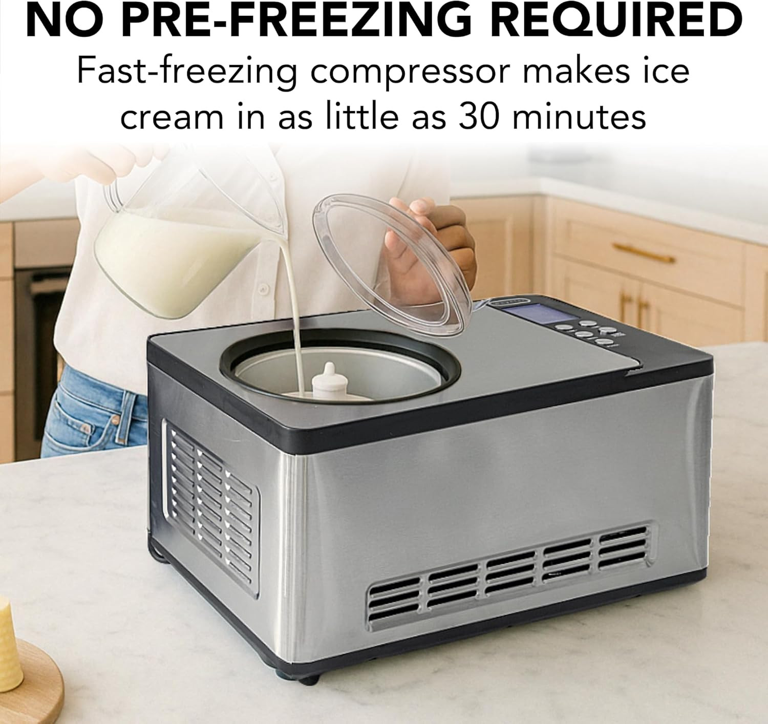 Ice Cream Maker Machine Automatic 2.1 Qt. with Built-In Compressor, LCD Digital