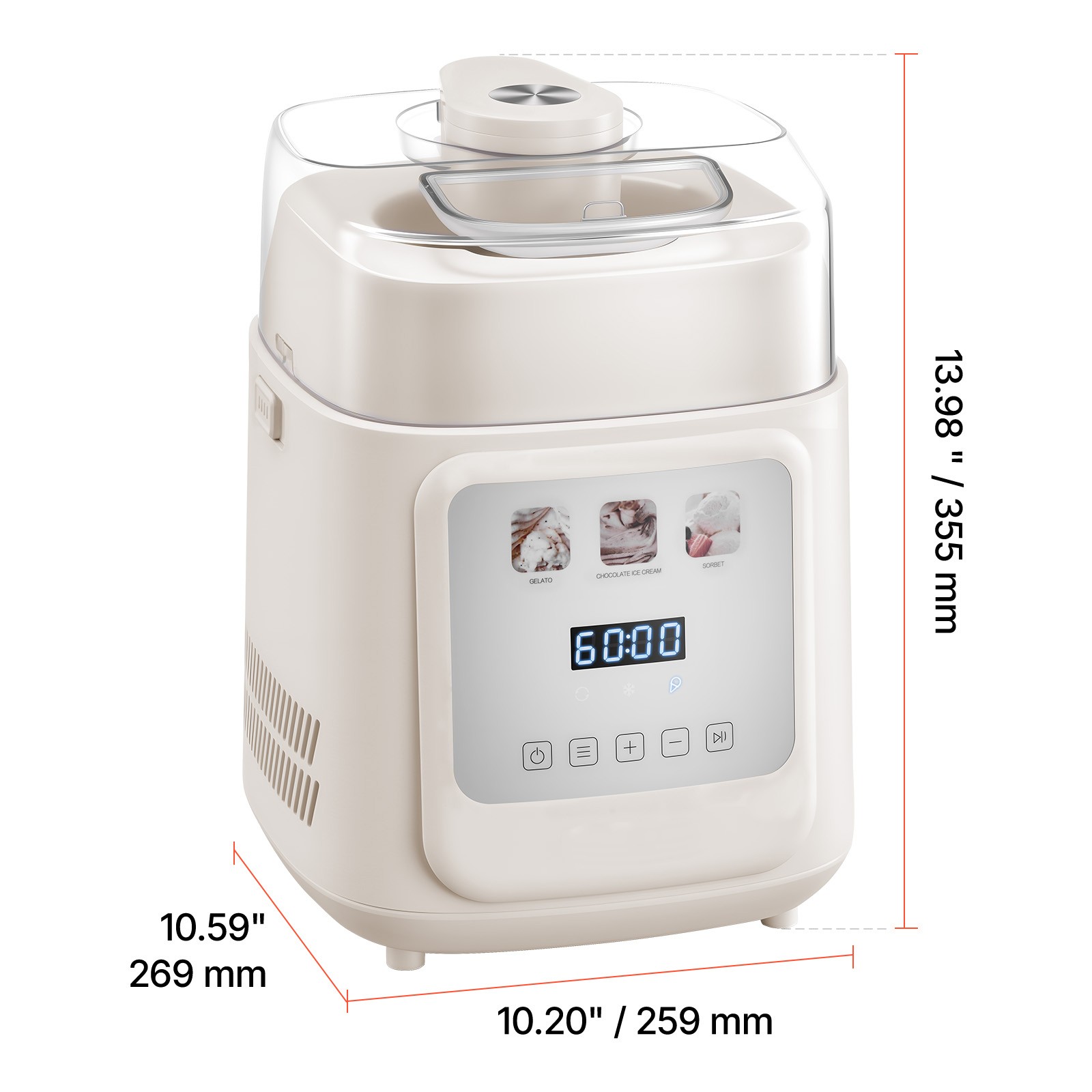 1 Quart Automatic Ice Cream Maker with Built-in Compressor No Pre-freezing