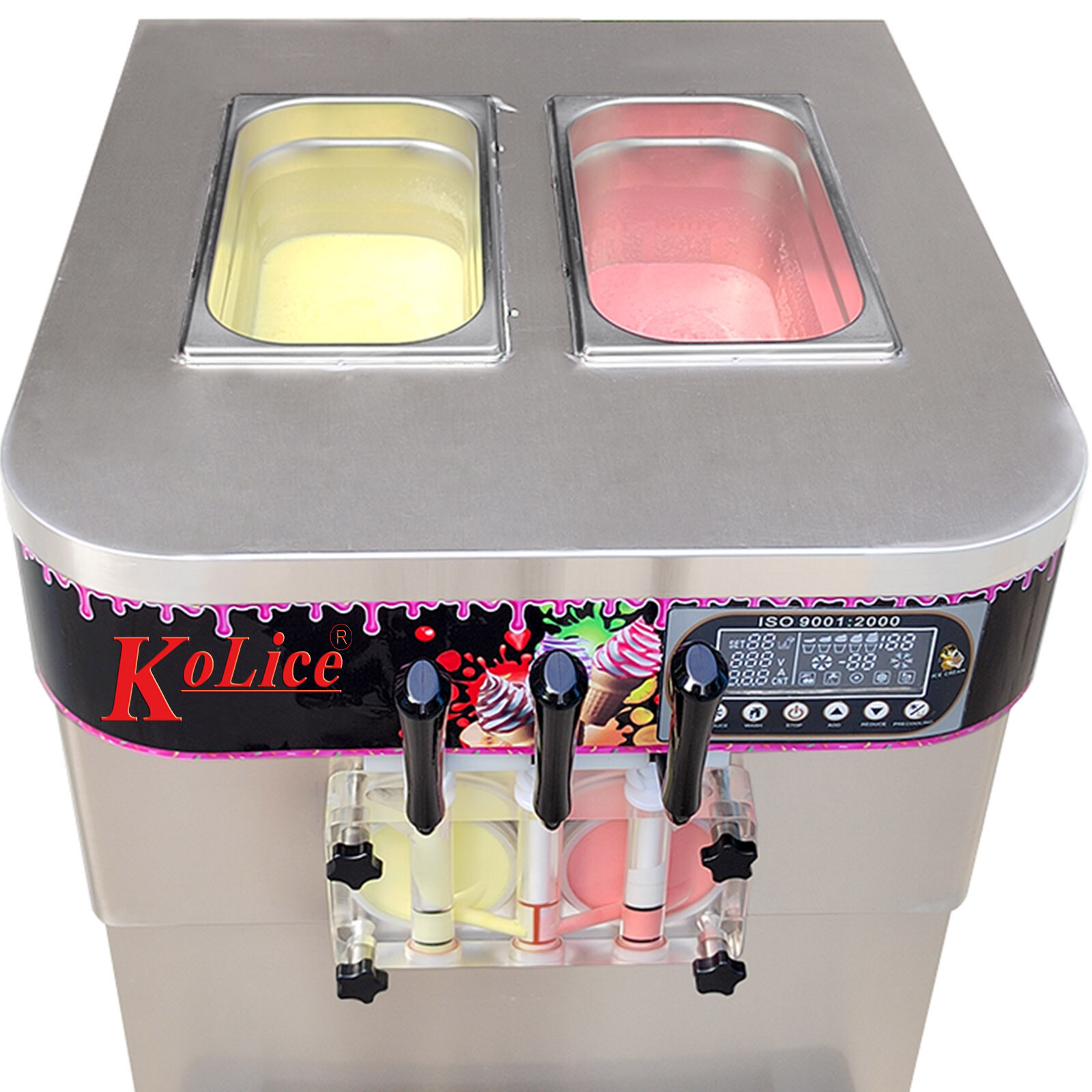 Kolice Commercial Frozen Yogurt Maker, 3 Flavors Soft Ice Cream Machine