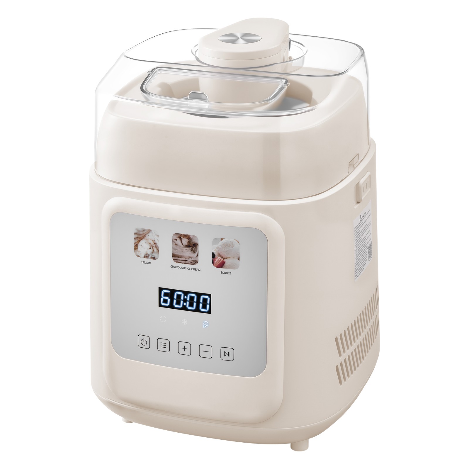 1 Quart Automatic Ice Cream Maker with Built-in Compressor No Pre-freezing