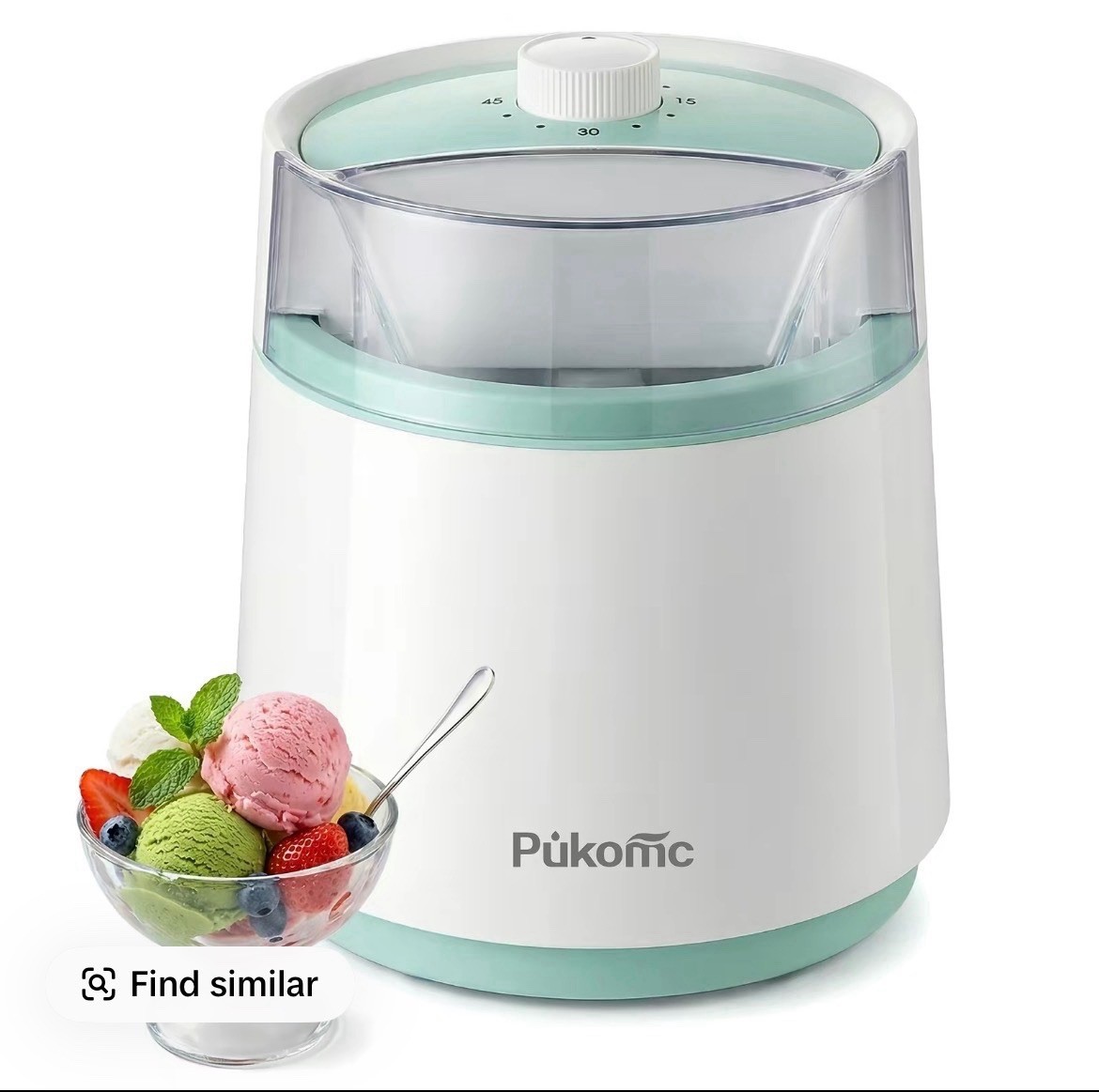 Pukomc Ice Cream Maker White and Green New In Box Never Used