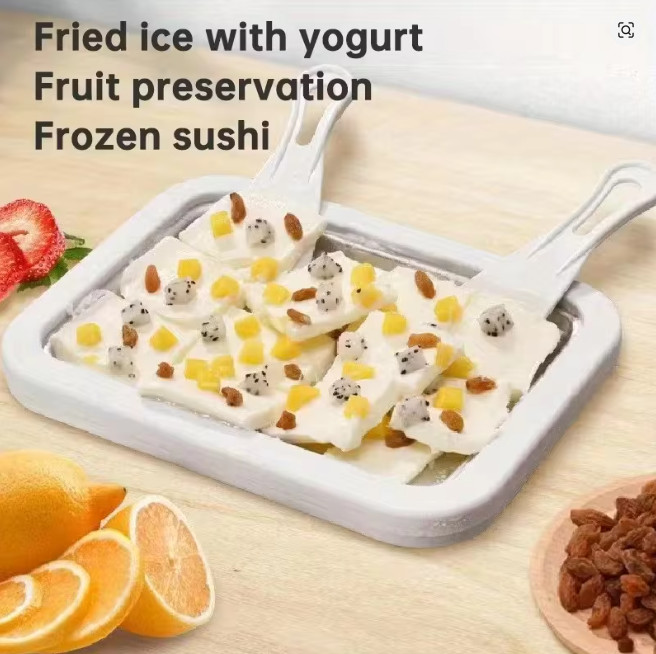 Stainless Steel Rolled Ice Cream Maker Pan with 2 Scrapers Cold Fried Plate DIY