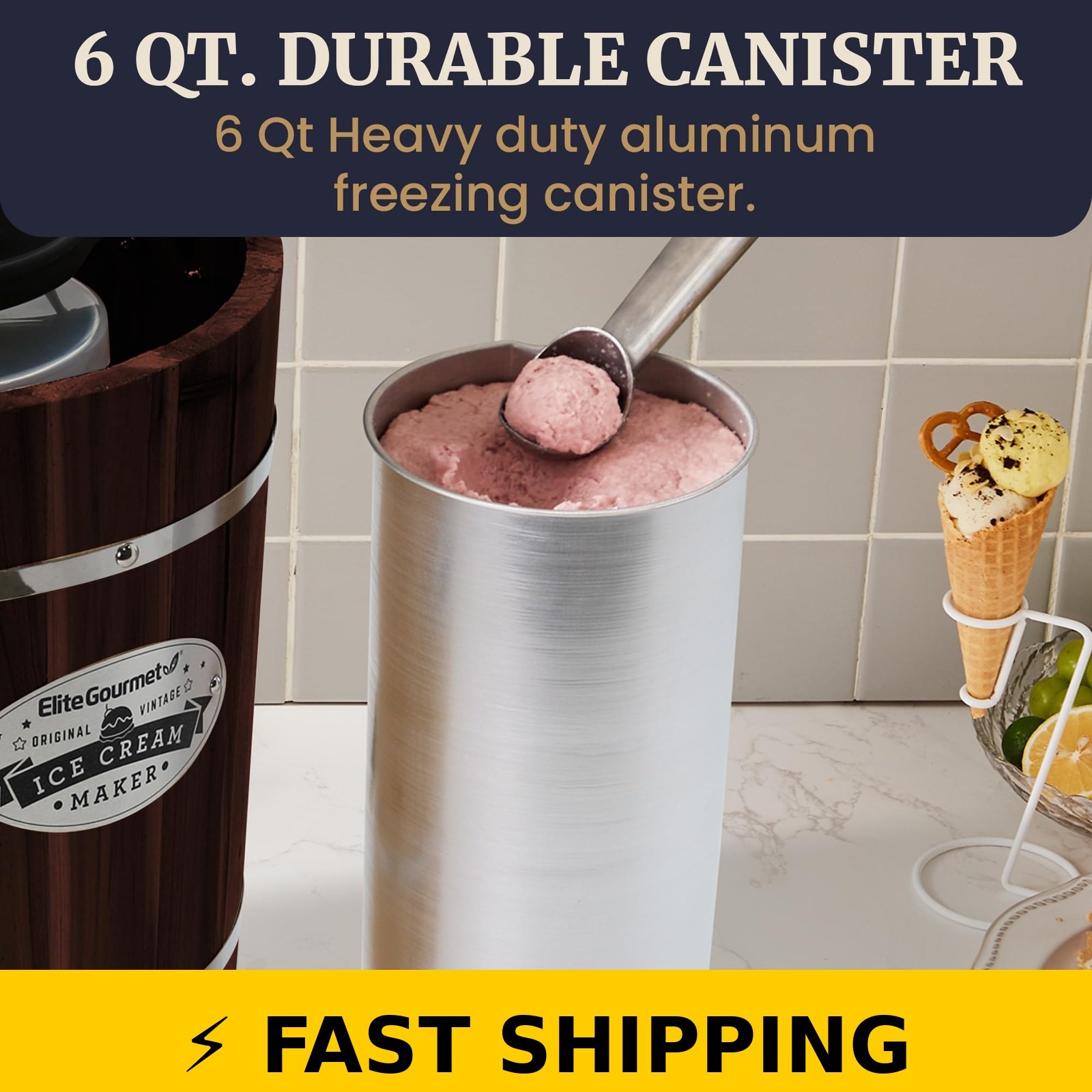 Elite Gourmet EIM949 6 Quart Electric Ice Cream Maker – Walnut