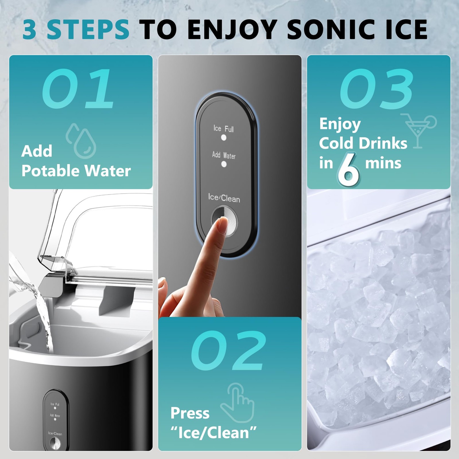 EUHOMY Nugget Ice Maker Countertop, 34lbs/Day, Ready in 6 Mins, W/ Handle