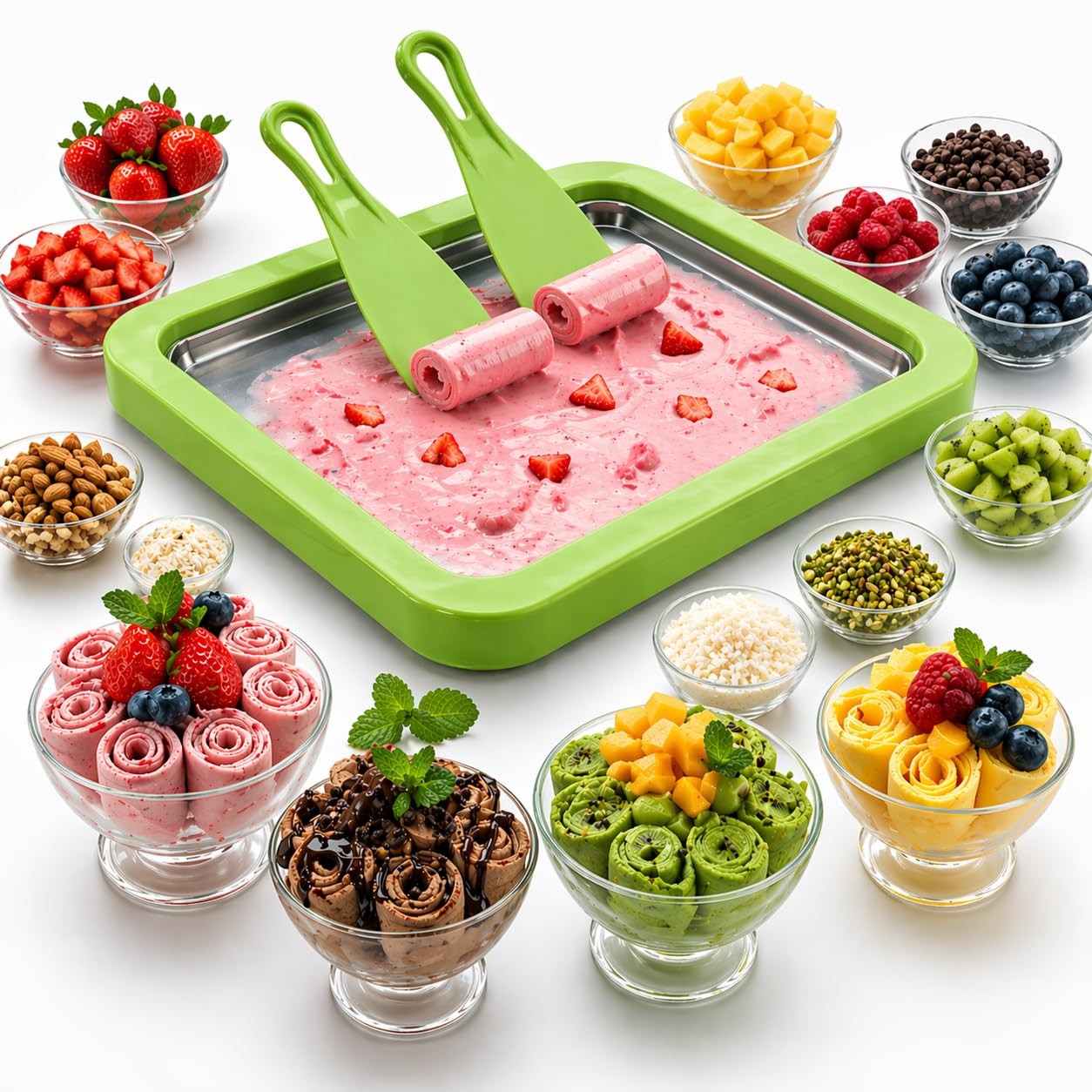 Rolled Ice Cream Maker Tray with 2 Scrapers Spatulas for Family Activity
