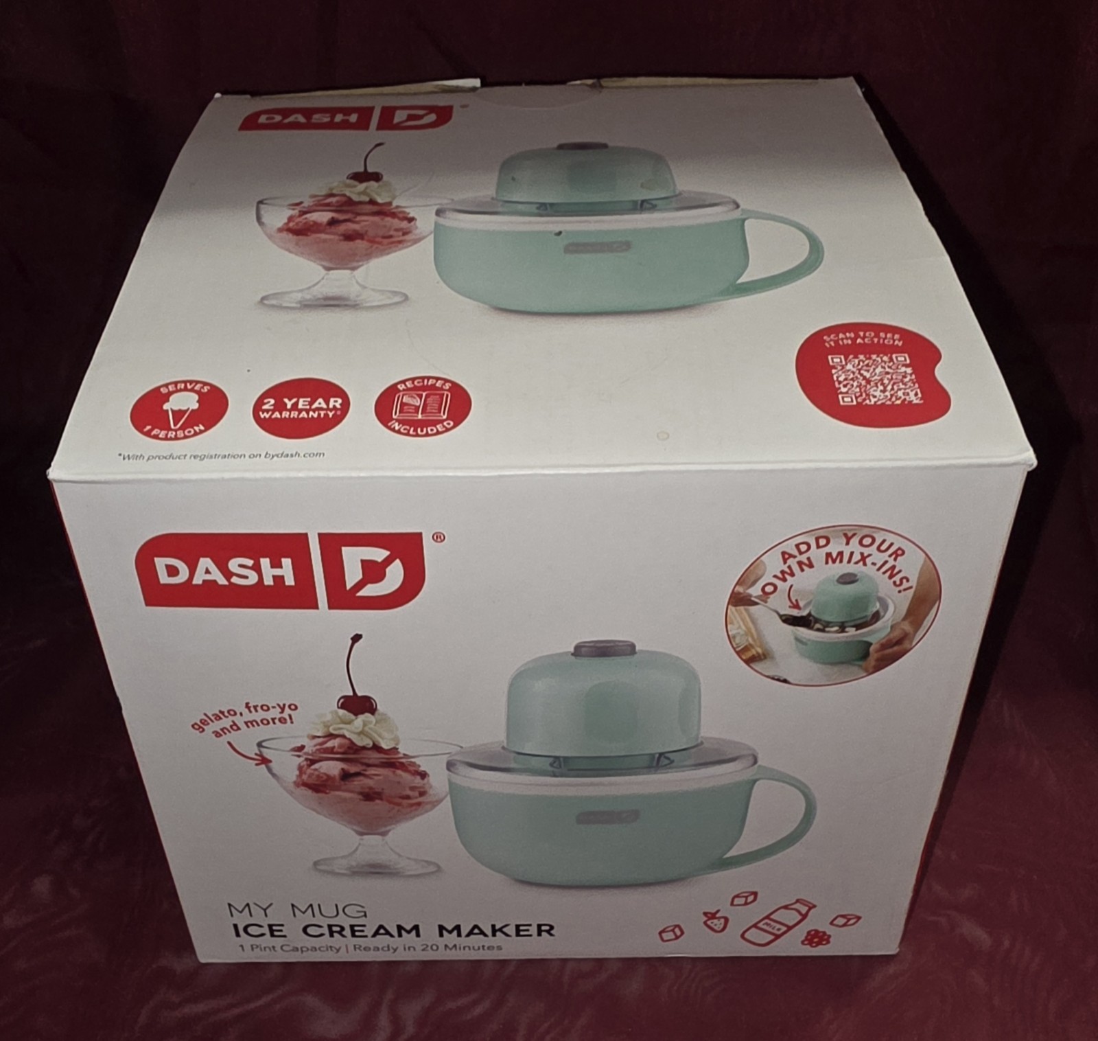 Dash Mug Ice Cream Maker 1 Pint Capacity Ready In 20 Minutes Single Serve New