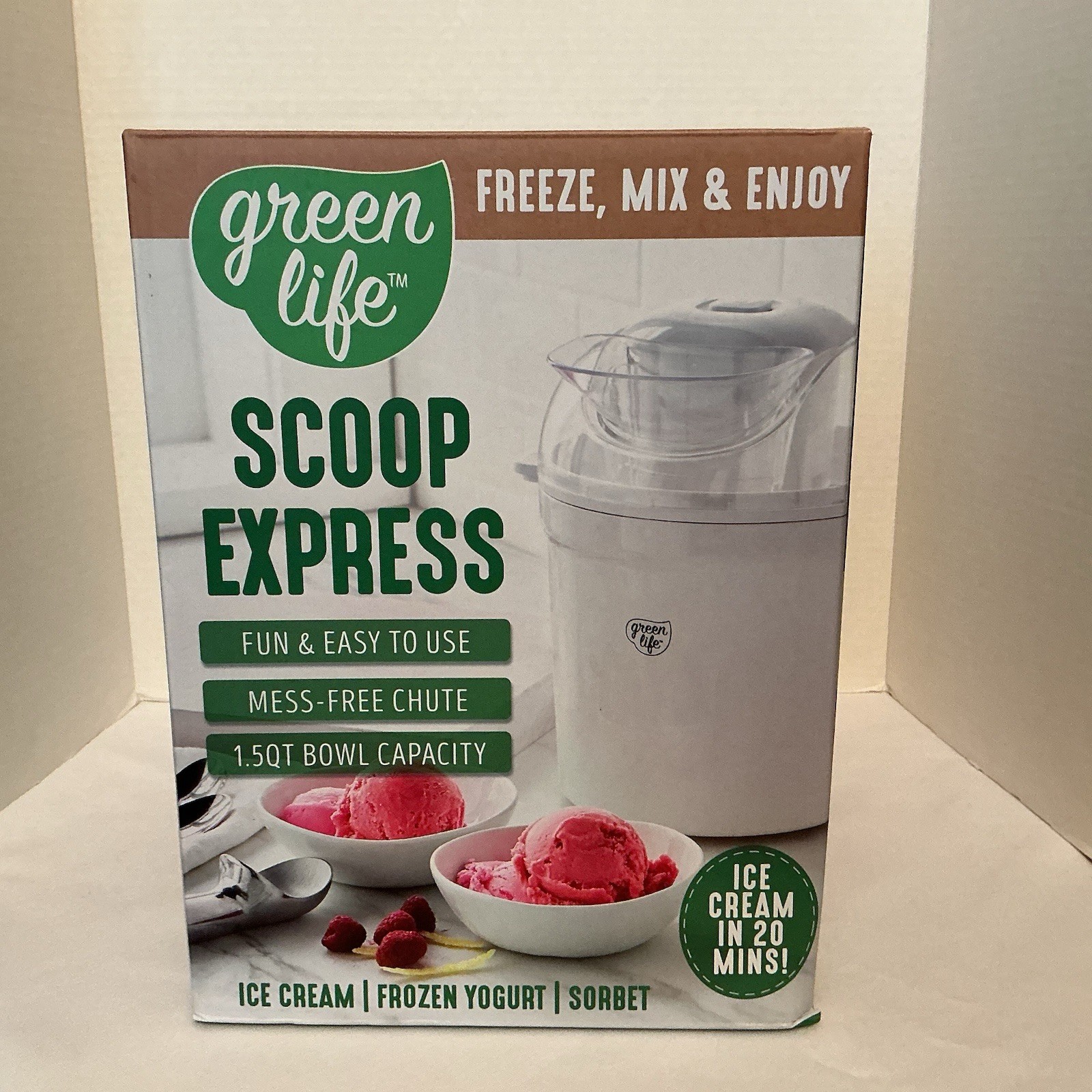Green Life Scoop Express Electric Ice Cream Maker White 1.5 QT Brand New