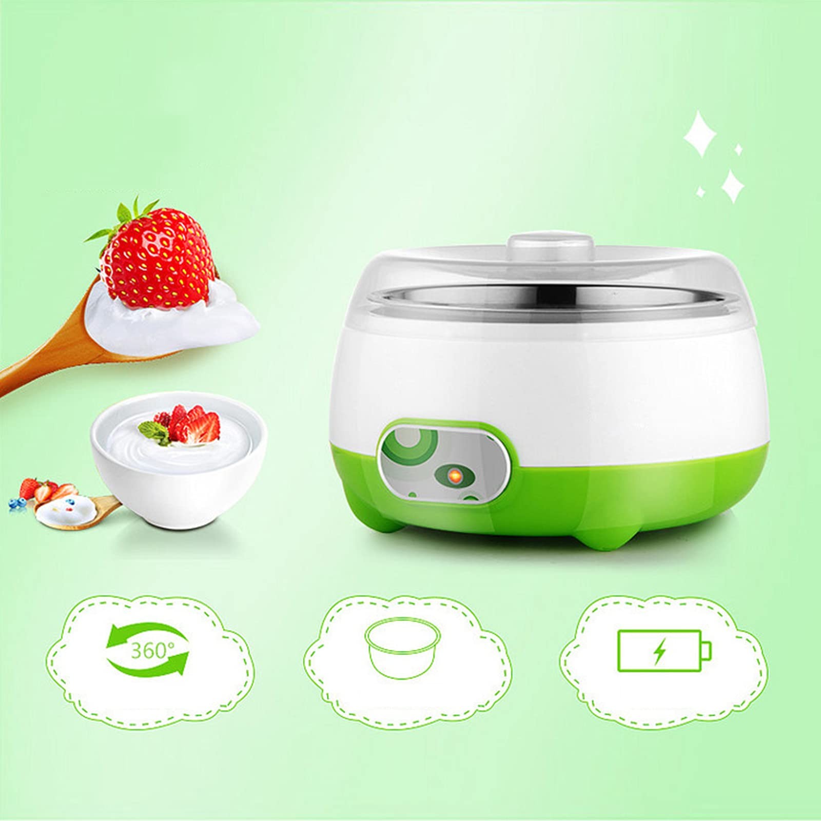 Electric Yogurt Maker, 1L Maker 17.5*11cm /6.74*4.33in, White, Green