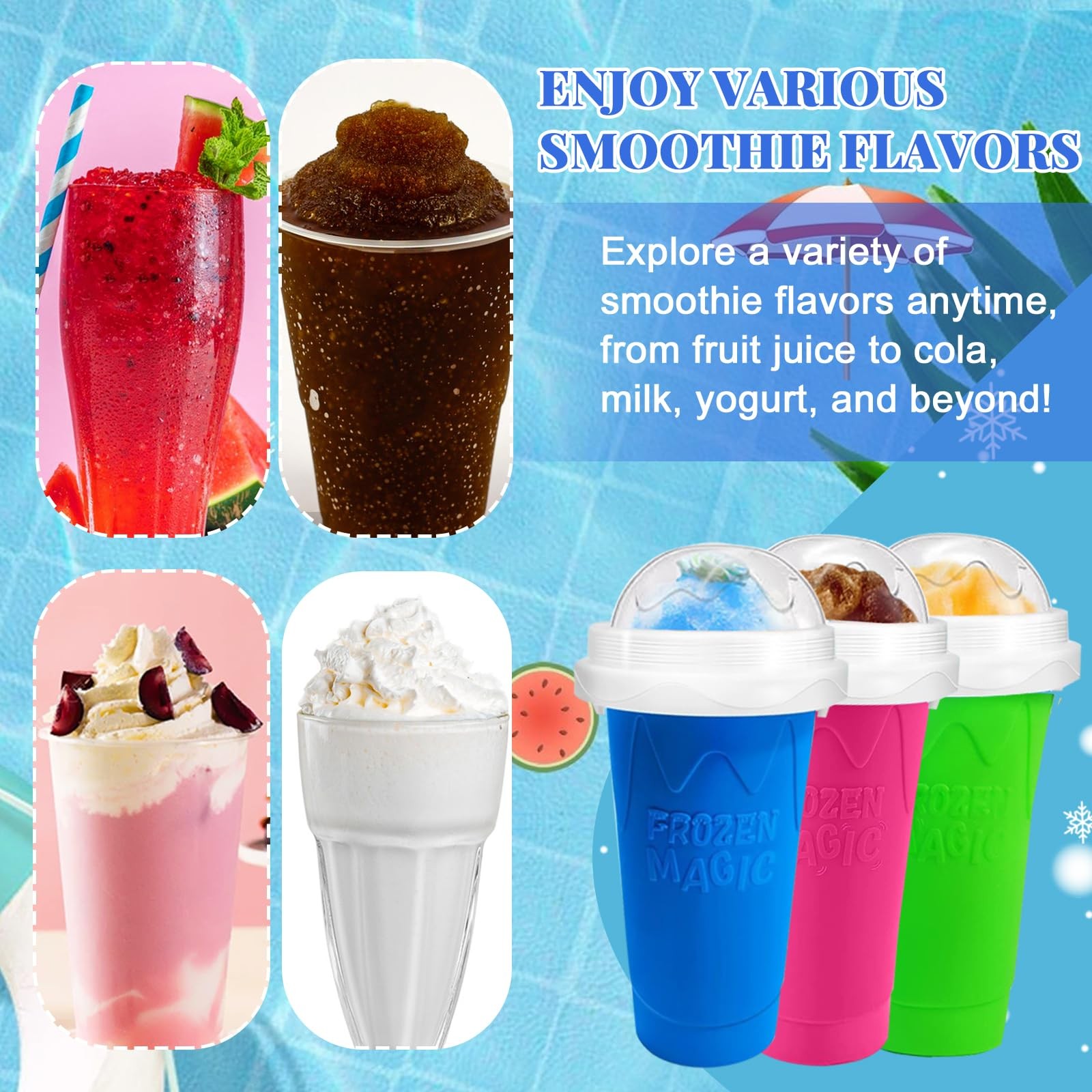 Slushie Cup, 2 Pack Slushy Maker Cup, Frozen Magic Squeeze Cups for Juice Mil…