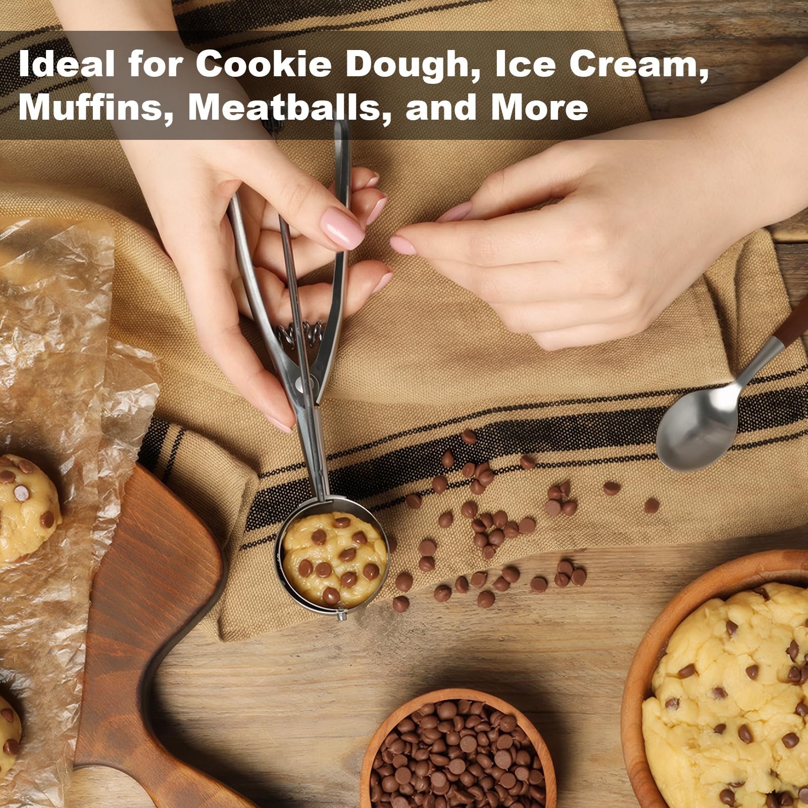 Cookie Scoop,Set of 3 Dough Scoops for Baking 1 Tbsp,2 L, Sliver