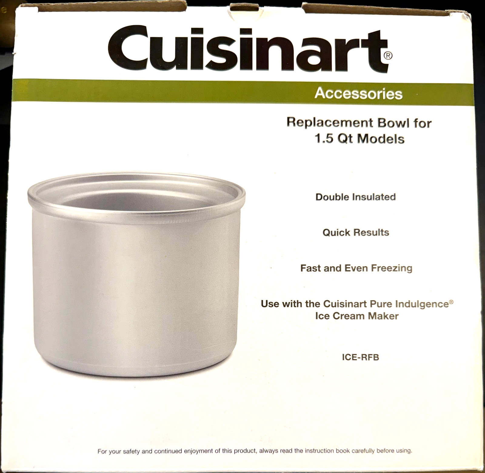 NEW Cuisinart Replacement Bowl 1.5 qt ICE-31RFB Fits ICE-31 Ice cream Maker
