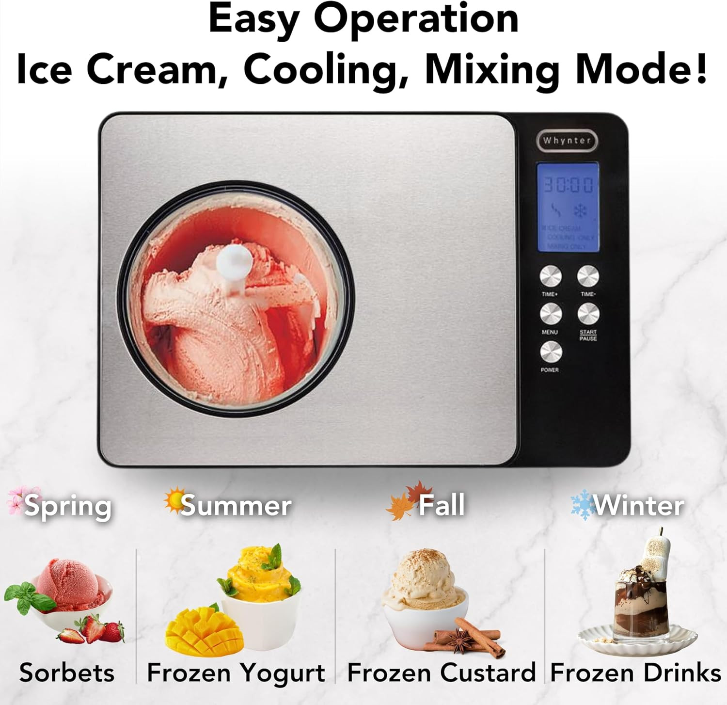 Ice Cream Maker Machine Automatic 2.1 Qt. with Built-In Compressor, LCD Digital