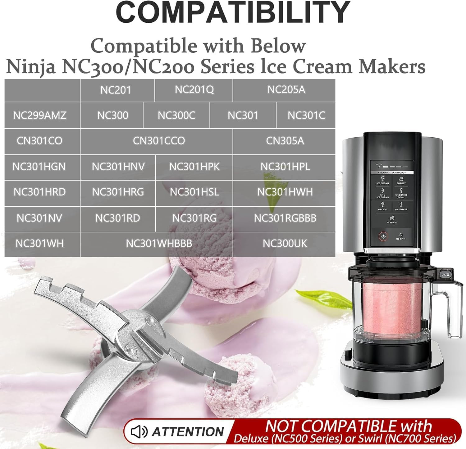 Replacement Paddle Compatible with Ninja Creami NC300 Series Ice Cream Makers…