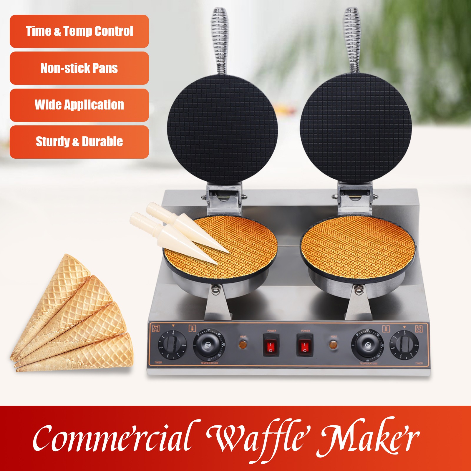 110v Commercial Ice Cream Cone Maker 2400w Electric Waffle Cone Machine For Shop