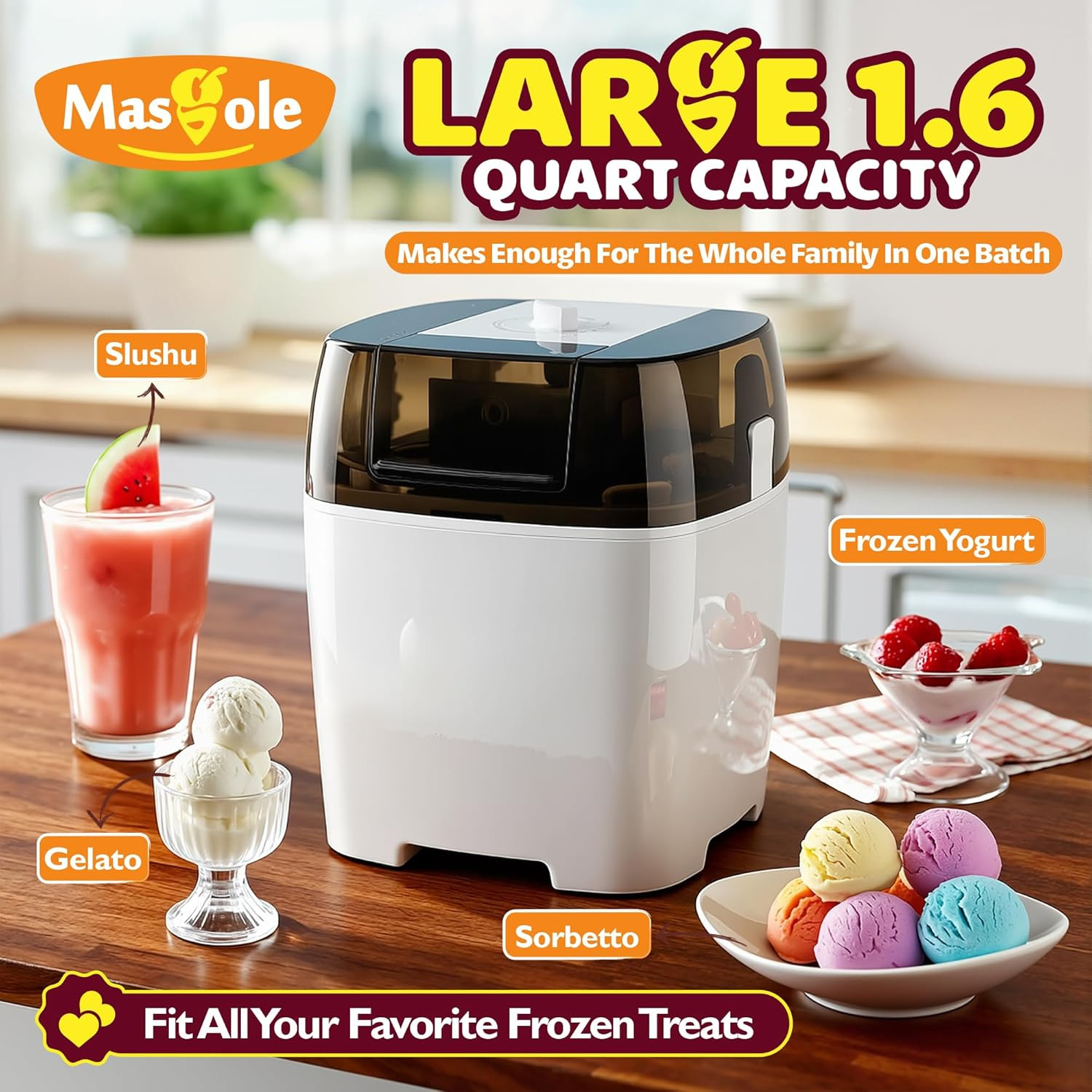 Automatic Ice Cream Maker, 1.6-Quart Frozen Desserts in 30 Minutes