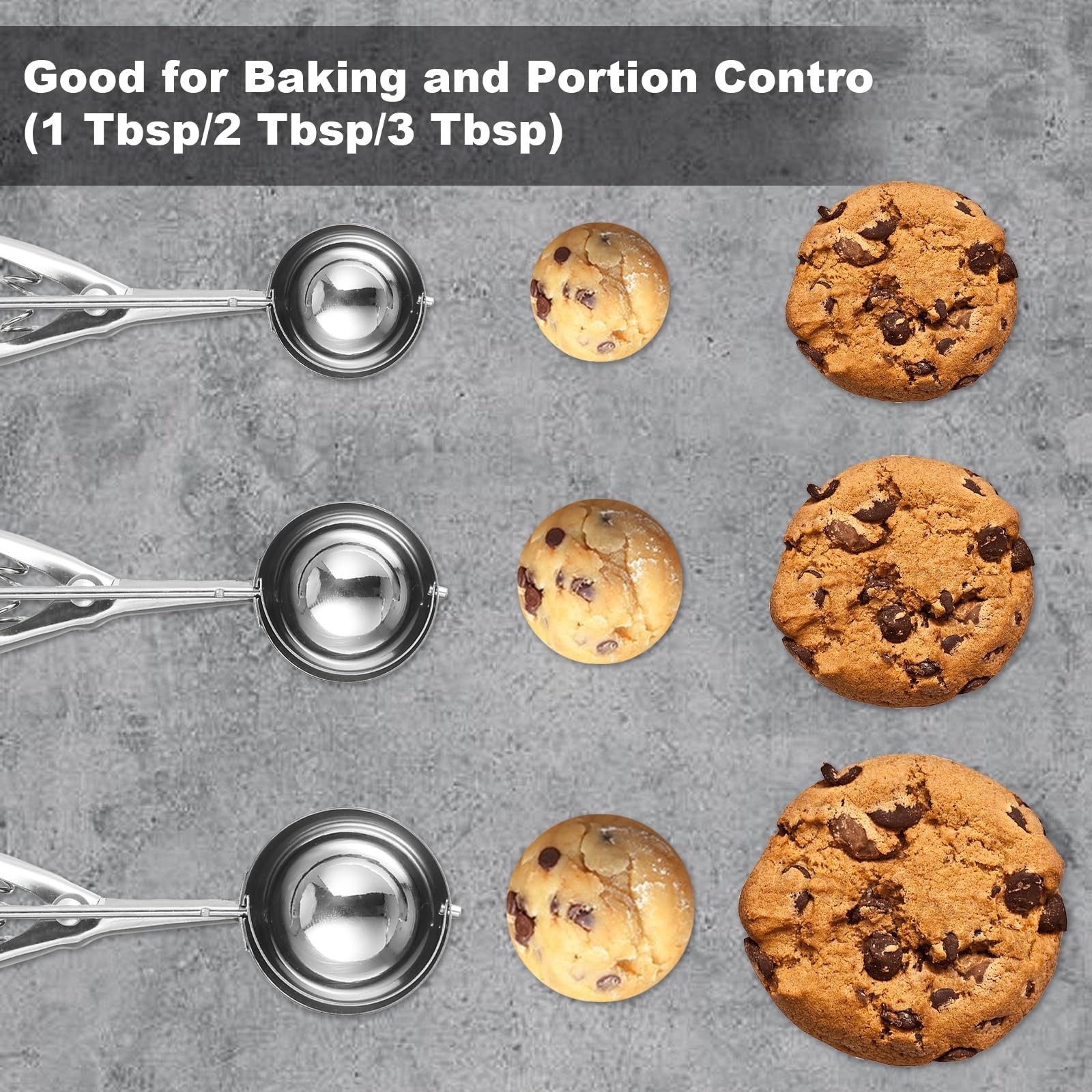 Cookie Scoop,Set of 3 Dough Scoops for Baking 1 Tbsp,2 L, Sliver