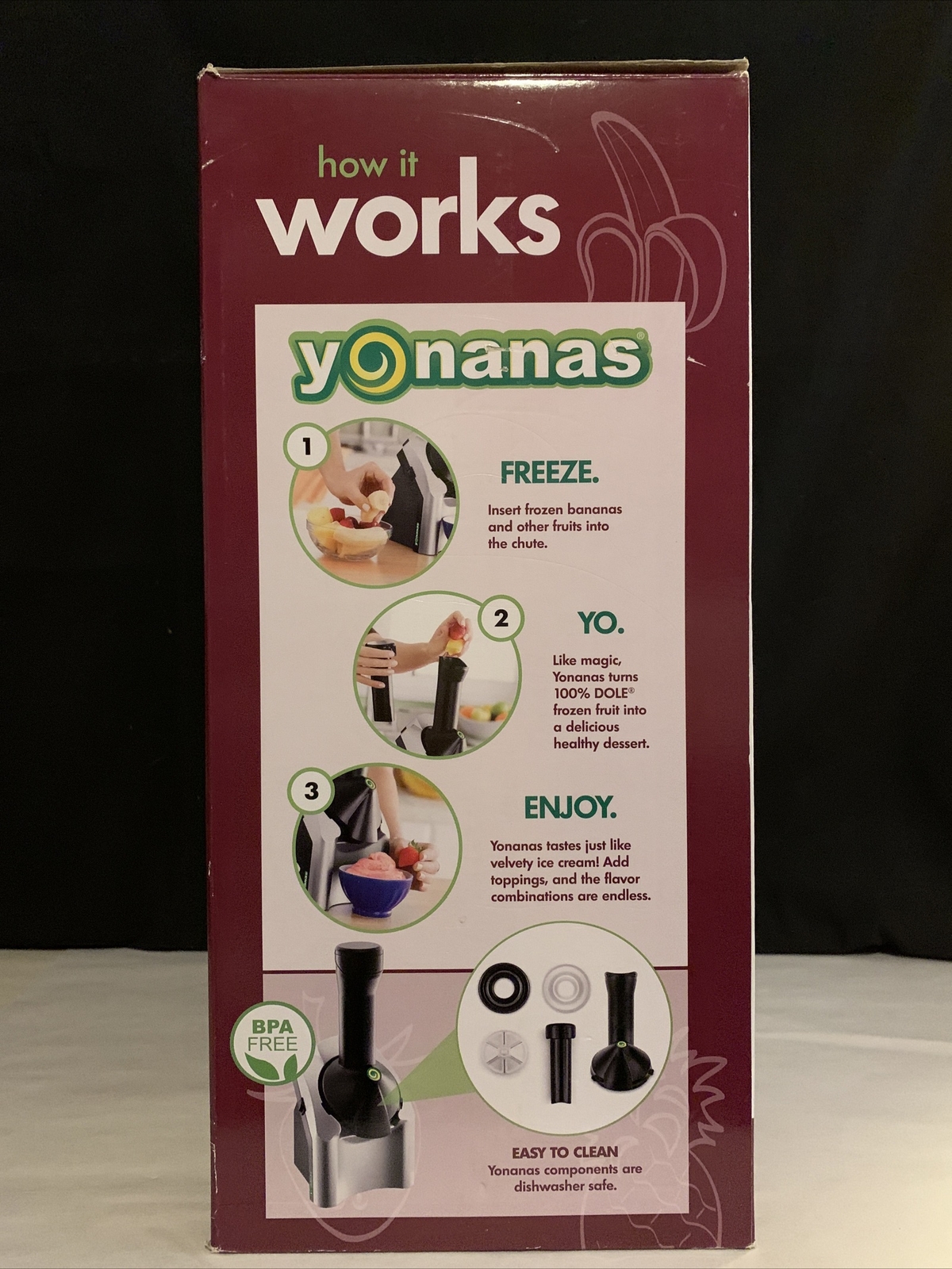 Dole YONANAS Healthy Dessert Maker Soft Serve Frozen Fruit & Sorbet NEW Open Box