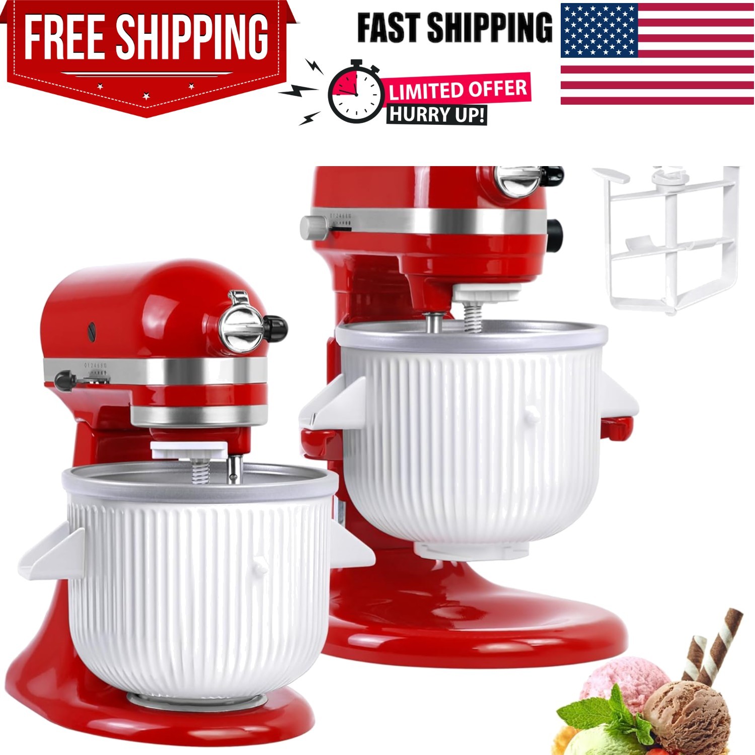 Ice Cream Maker Attachment for KitchenAid Mixers, Fits KitchenAid 4.5/5QT & 6…