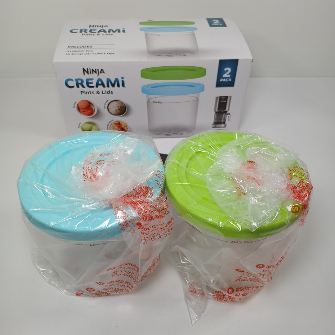 Ninja CREAMi Pints & Lids 2 CREAMi Pints with Lime and Aqua Lids