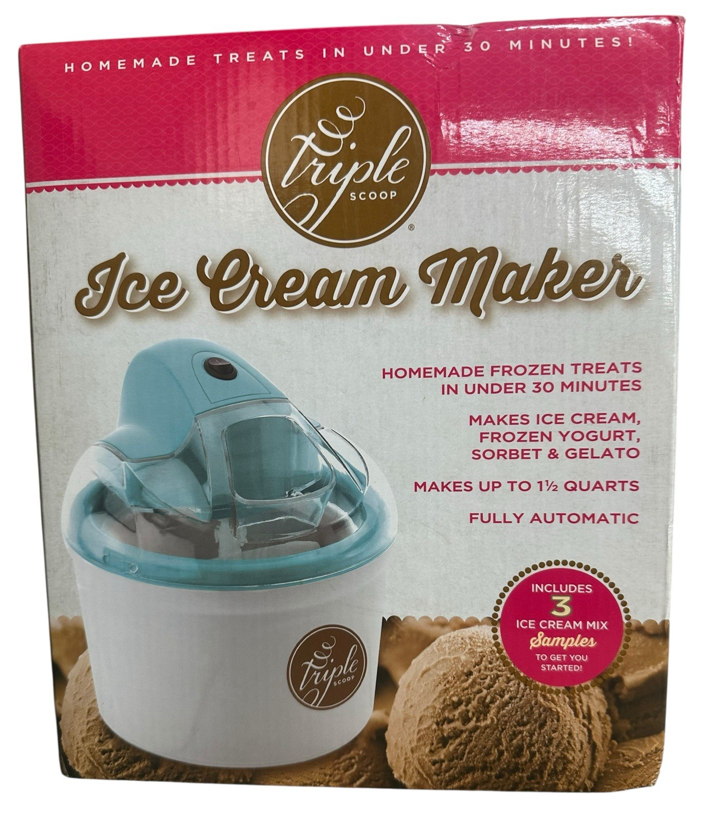 Ice Cream Maker, Triple Scoop, 1 1/2 Quart Capacity, Electric (Quiet Technology)