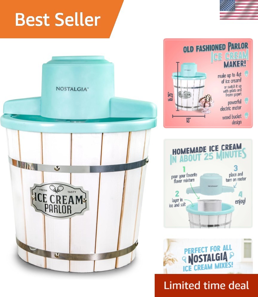 Portable 4 Qt Ice Cream Machine – Aqua & White for Easy Custom Treats Anywhere