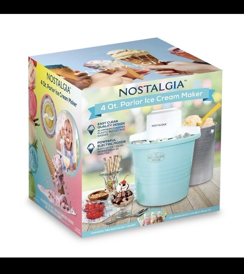 Nostalgia 4 Quart Parlor Ice Cream Maker Electric Aqua New Sealed Electric