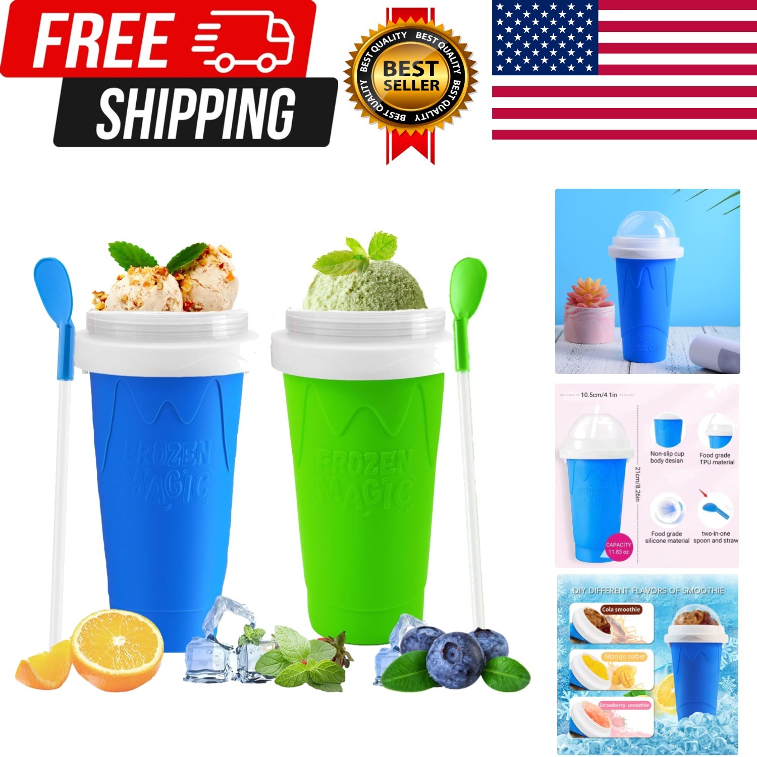2 Packs Magic Quick Frozen Smoothies Maker – Portable Double Layer Slushy Maker