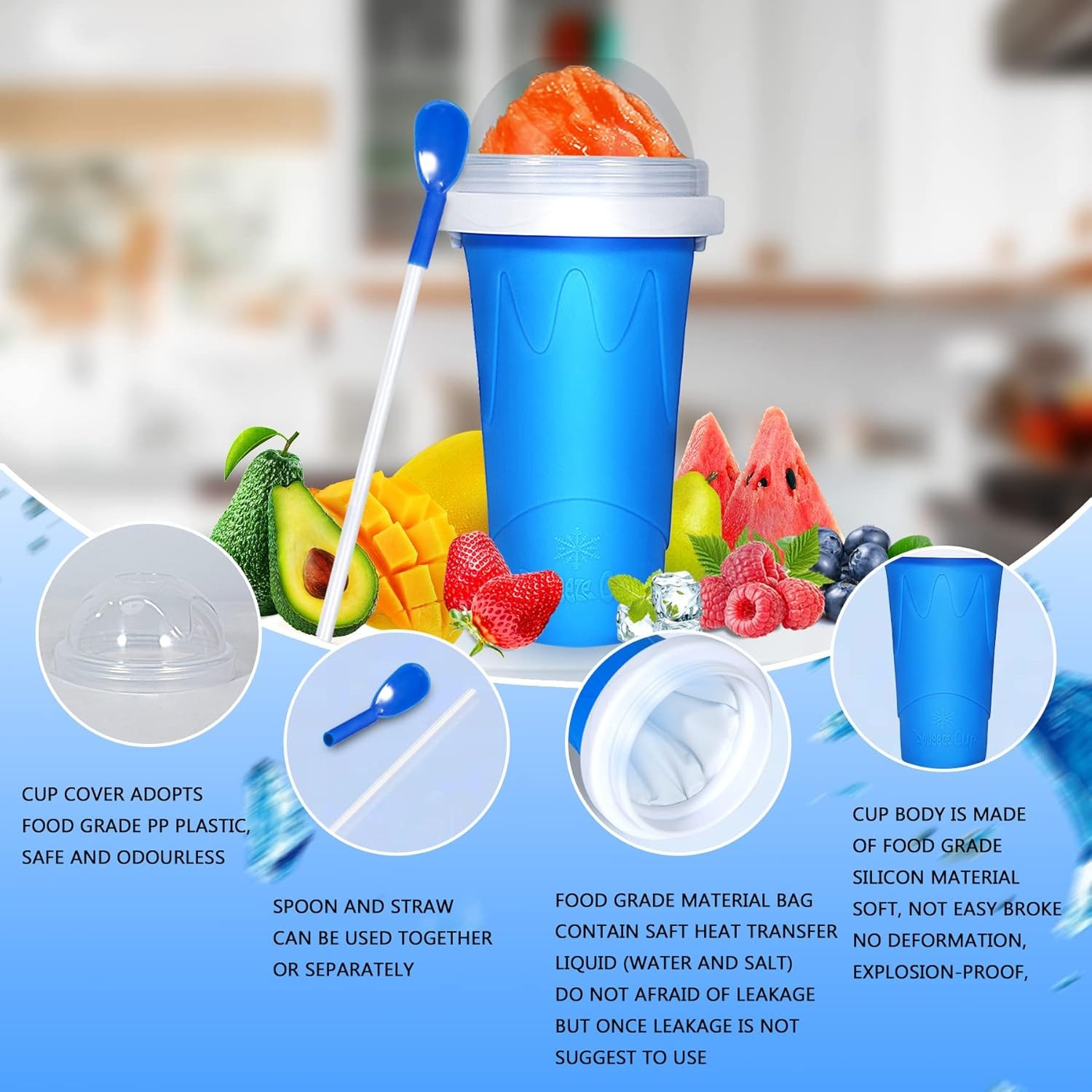 REUSABLE SLUSHY FROZEN DRINKS MAKER CUP Smoothies Milkshakes Juice Squeeze Straw