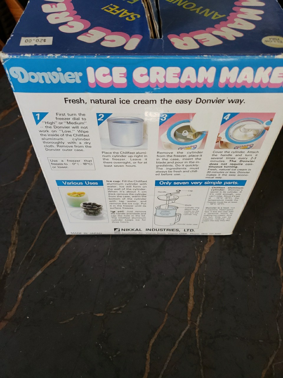 Donvier Premier Ice Cream Maker Frozen Dessert Yellow 2-Pint Hand Crank Vintage