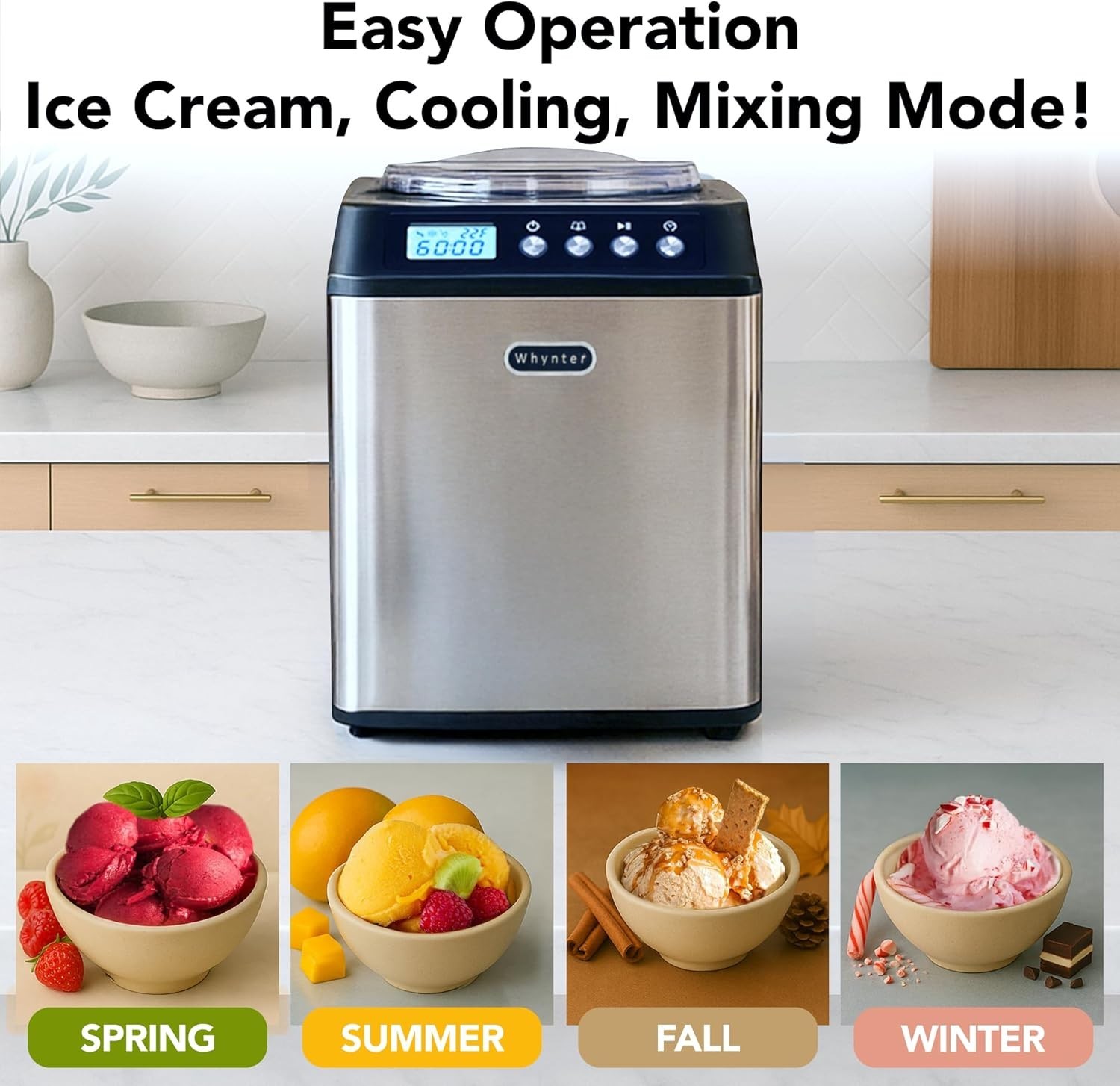Ice Cream Maker Machine Automatic Compressor 2.1 Qt Stainless Steel Kitchen