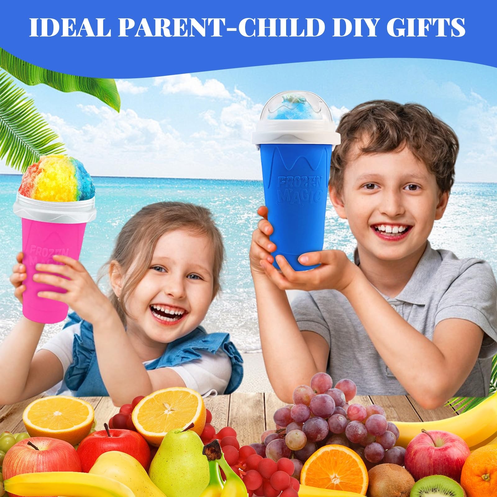 Slushie Cup, 2 Pack Slushy Maker Cup, Frozen Magic Squeeze Cups for Juice Mil…
