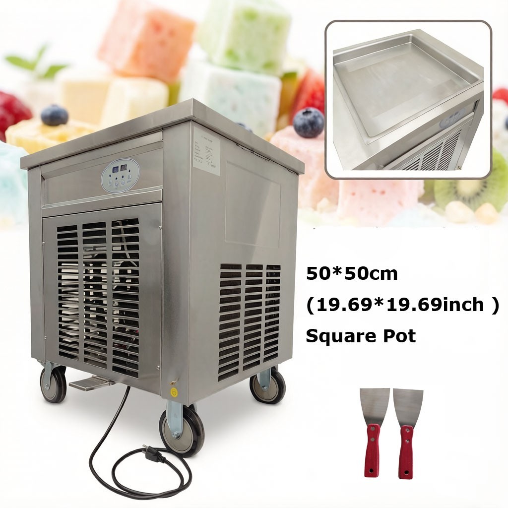 Commercial Square Pot Ice Cream Maker Fried Frozen Yogurt Fruits Machine 110V