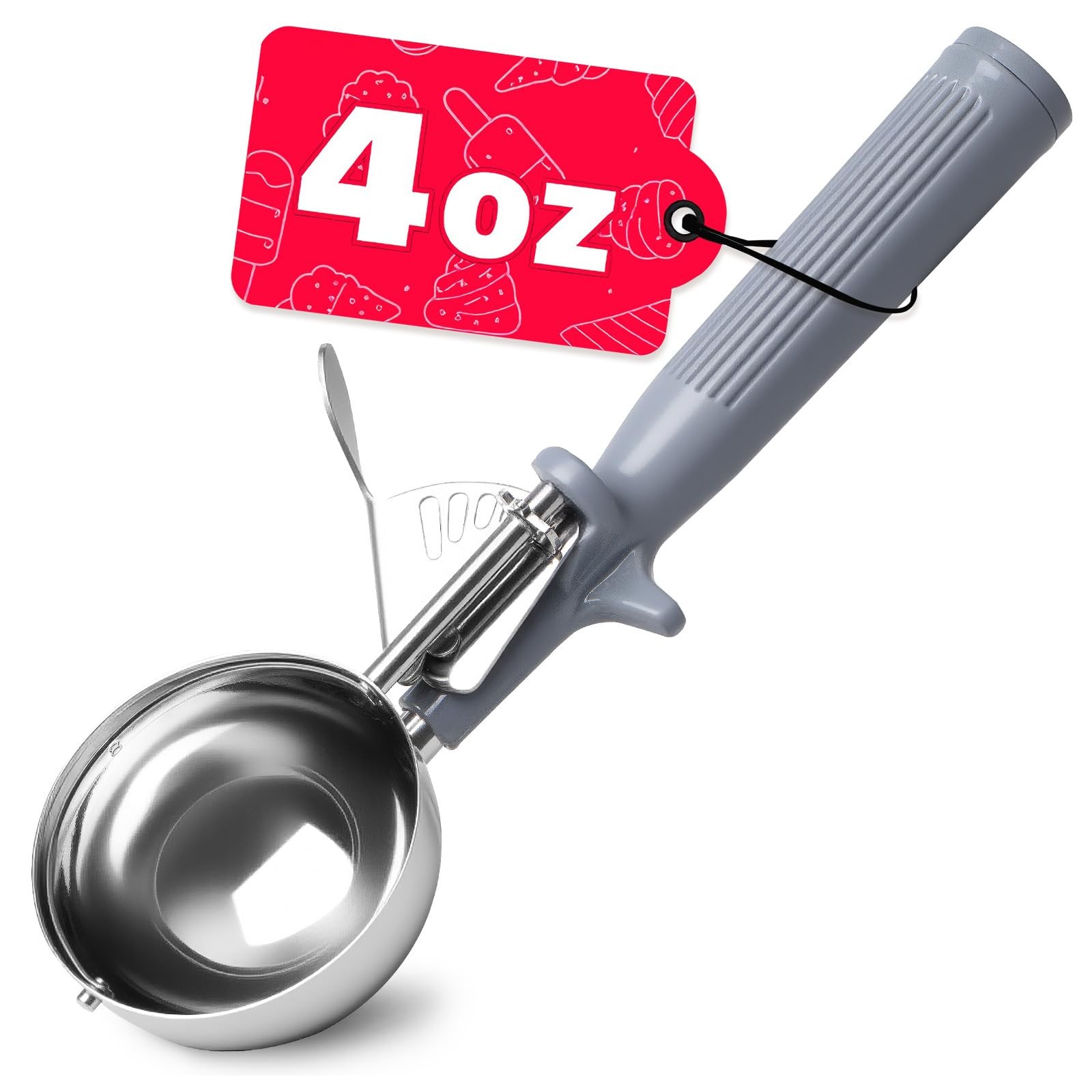 HOMURE H 4 OZ Scoop, Ice Cream Scoop with Trigger, #8 Disher, (4 oz), Gray