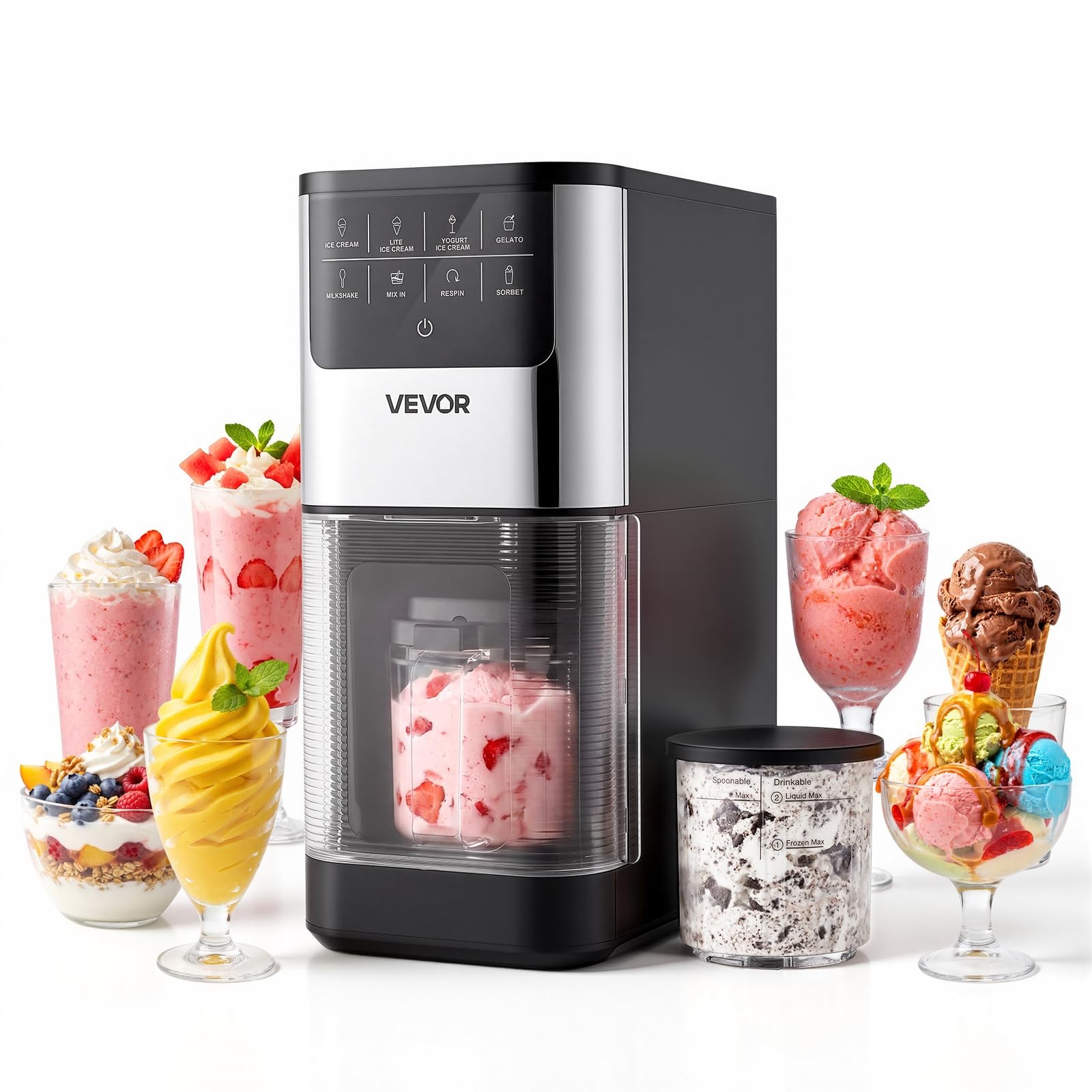 VEVOR Ice Cream Maker, 7-in-1 Frozen Treat Maker for Gelato, 0.5 Qt, Black