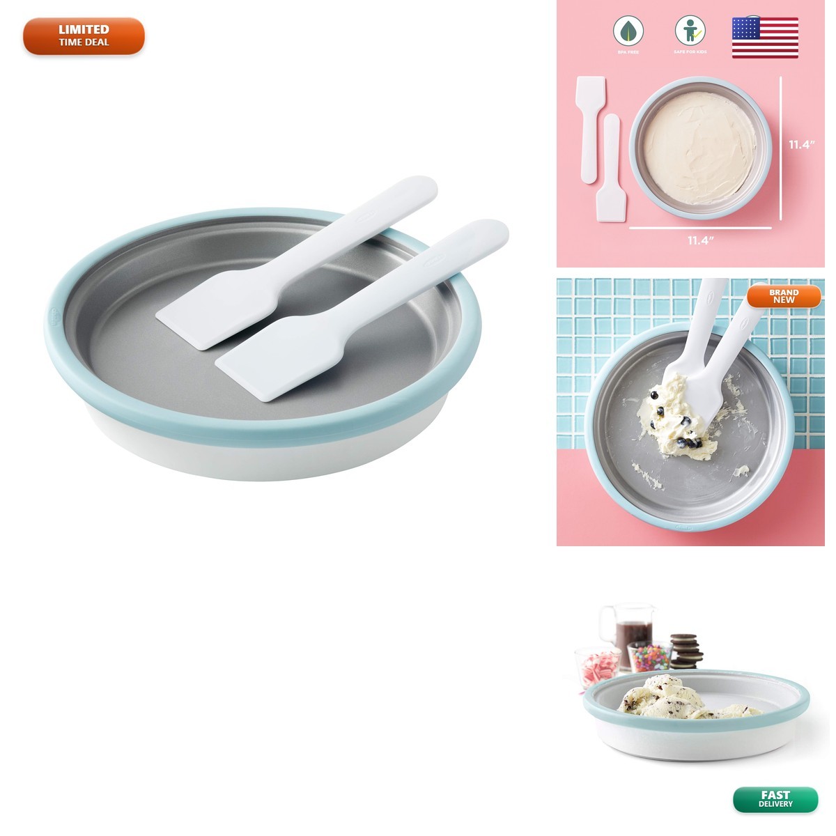 Chef’n 5255870 Sweet Spot Ice Cream Maker Includes Recipe Book Blue Glow