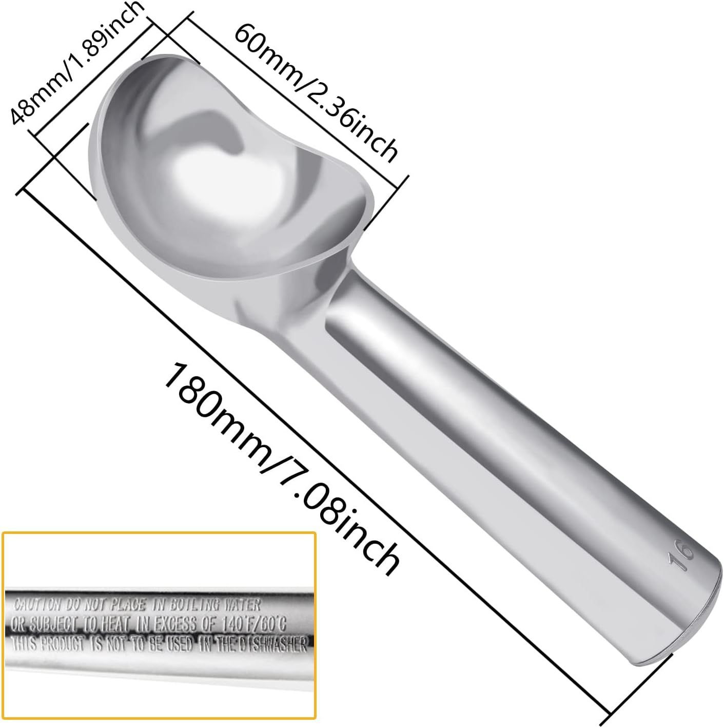 Large Ice Cream Scoop 7 inches Nonstick Anti-Freeze Large, Bright Silver