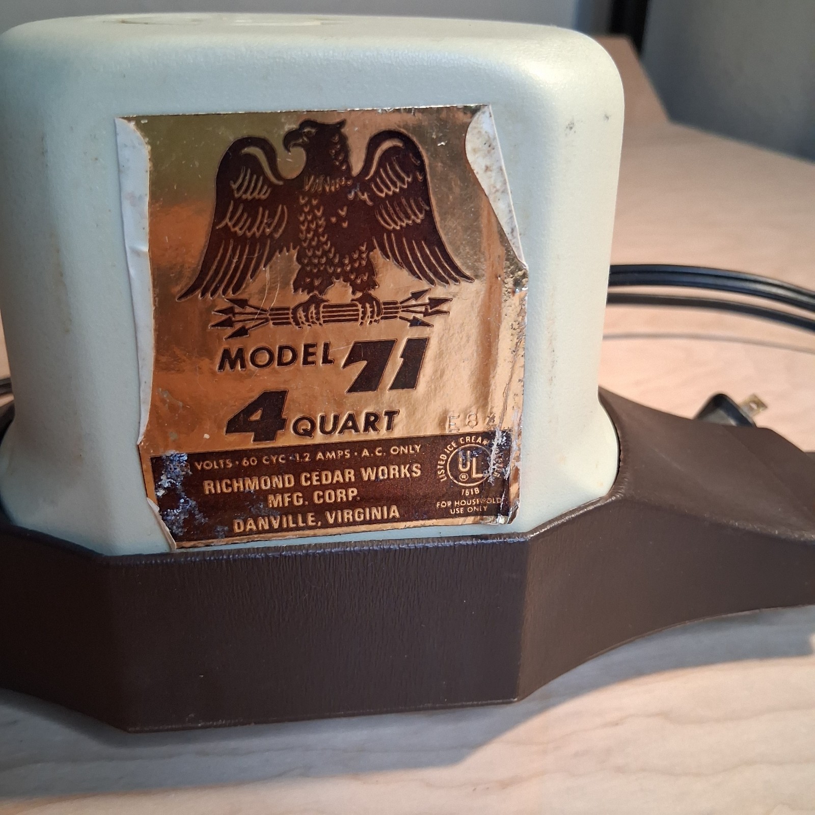 Richmond Cedar Works Model 71 4 Quart Ice Cream Maker Replacement Motor Tested