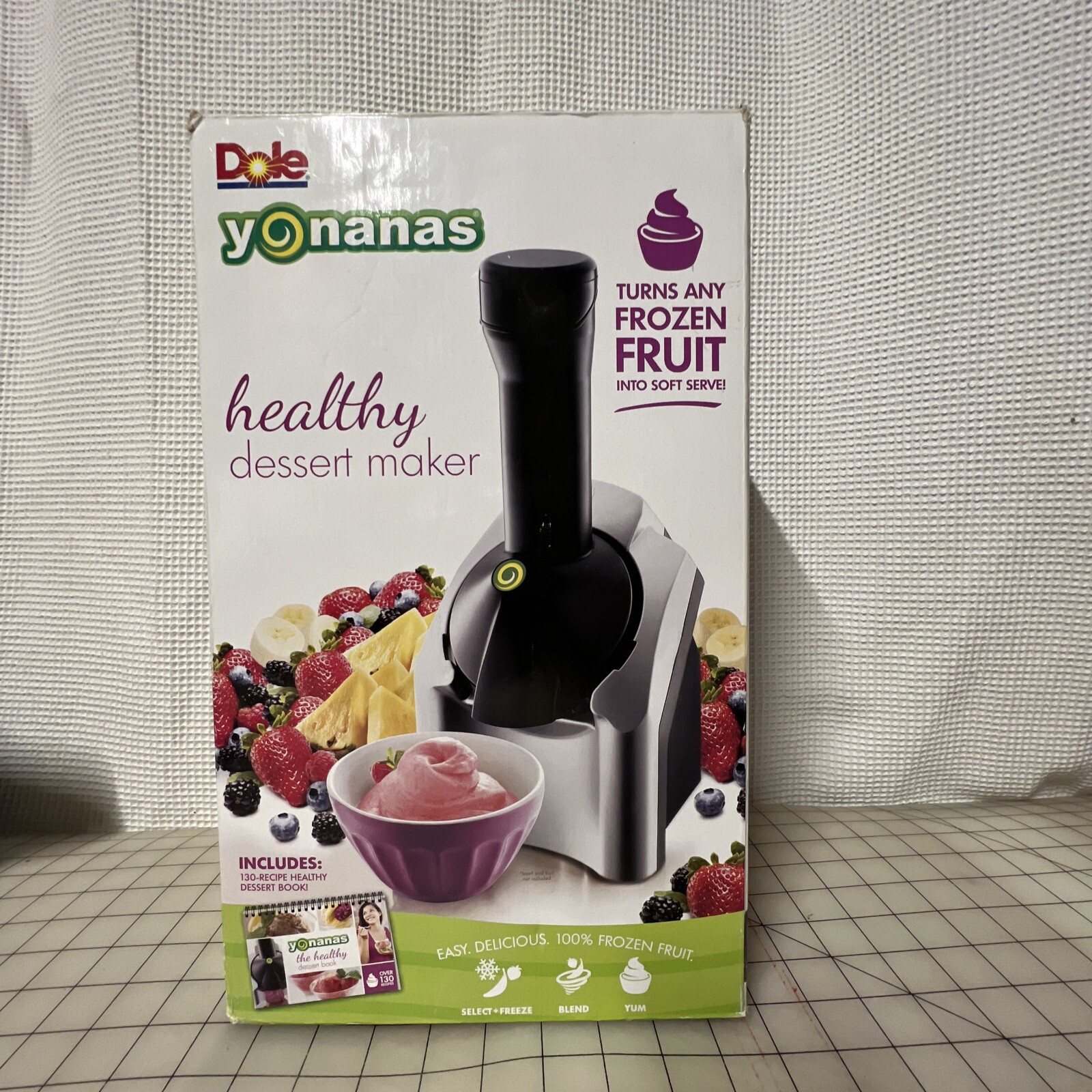 Dole Yonanas Soft Serve Maker Black Silver Frozen Fruit Healthy Dessert Maker