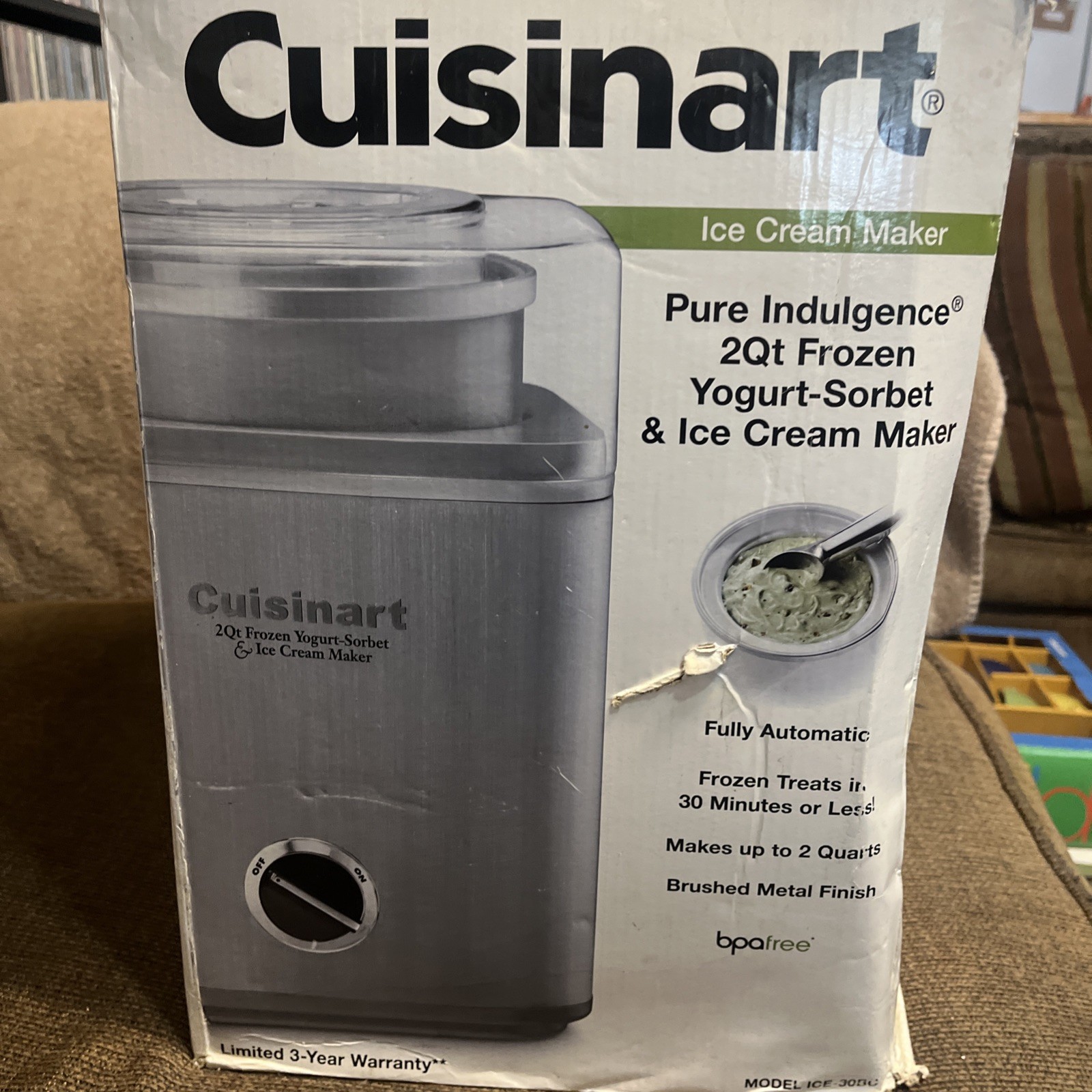 Cuisinart Pure Indulgence 2 Quart Frozen Yogurt Sorbet Ice Cream Maker 30BC *NOB