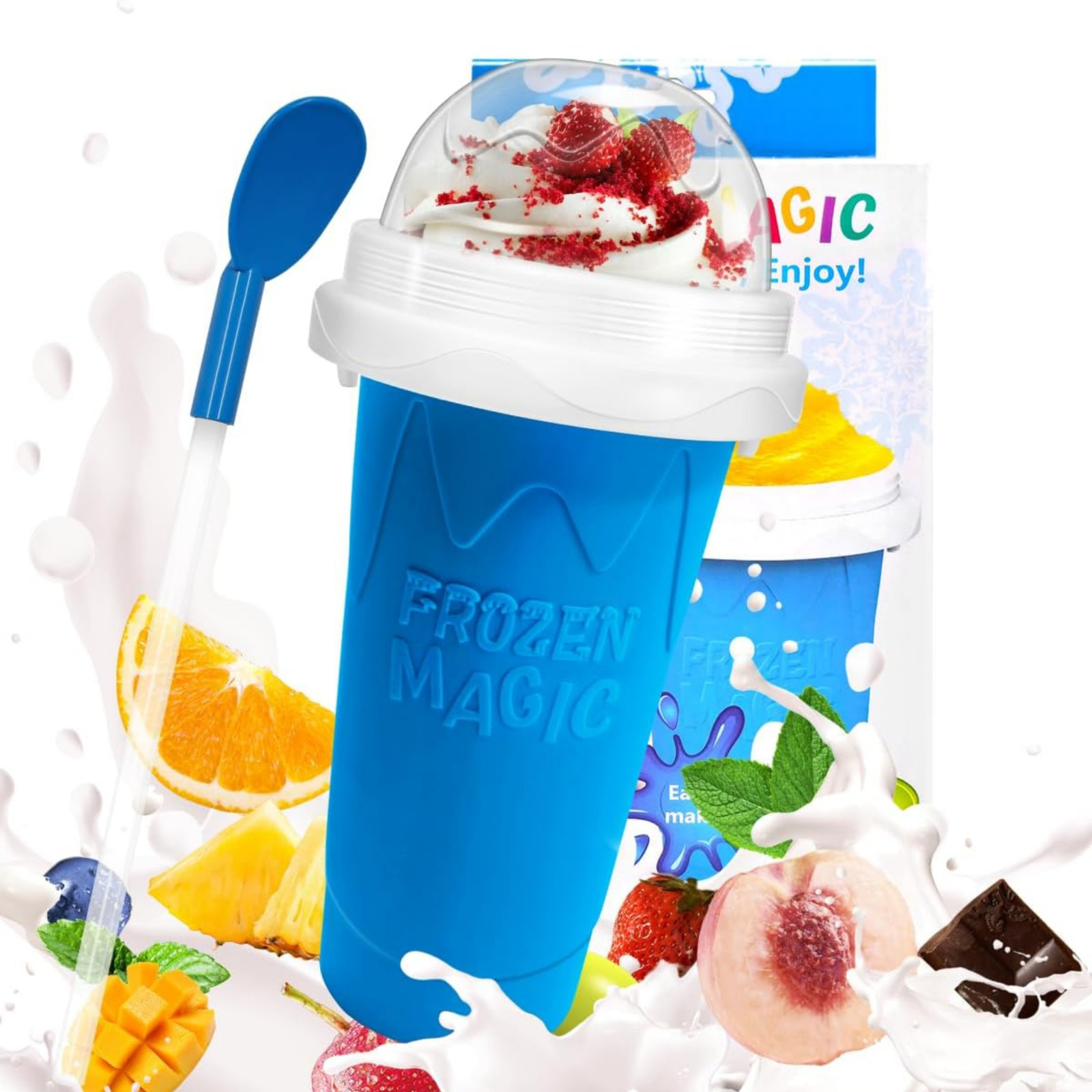 Magic Slushie Maker Cup Silicone Squeeze Frozen Smoothie Slushy Cup 450ml Mixed