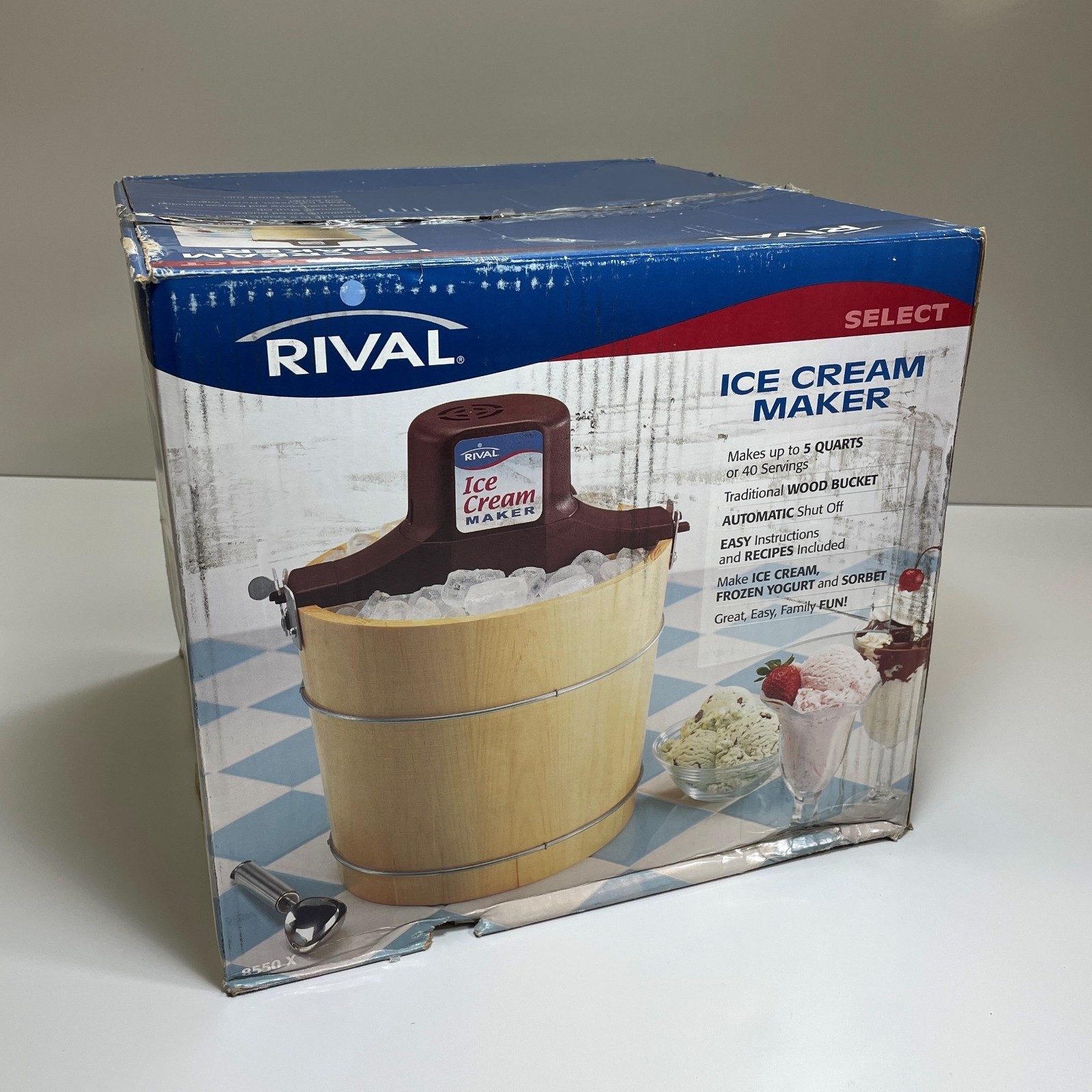 Rival Ice Cream Maker Select 8550 Electric Wood Bucket 5 Quart 40 Servings – NEW