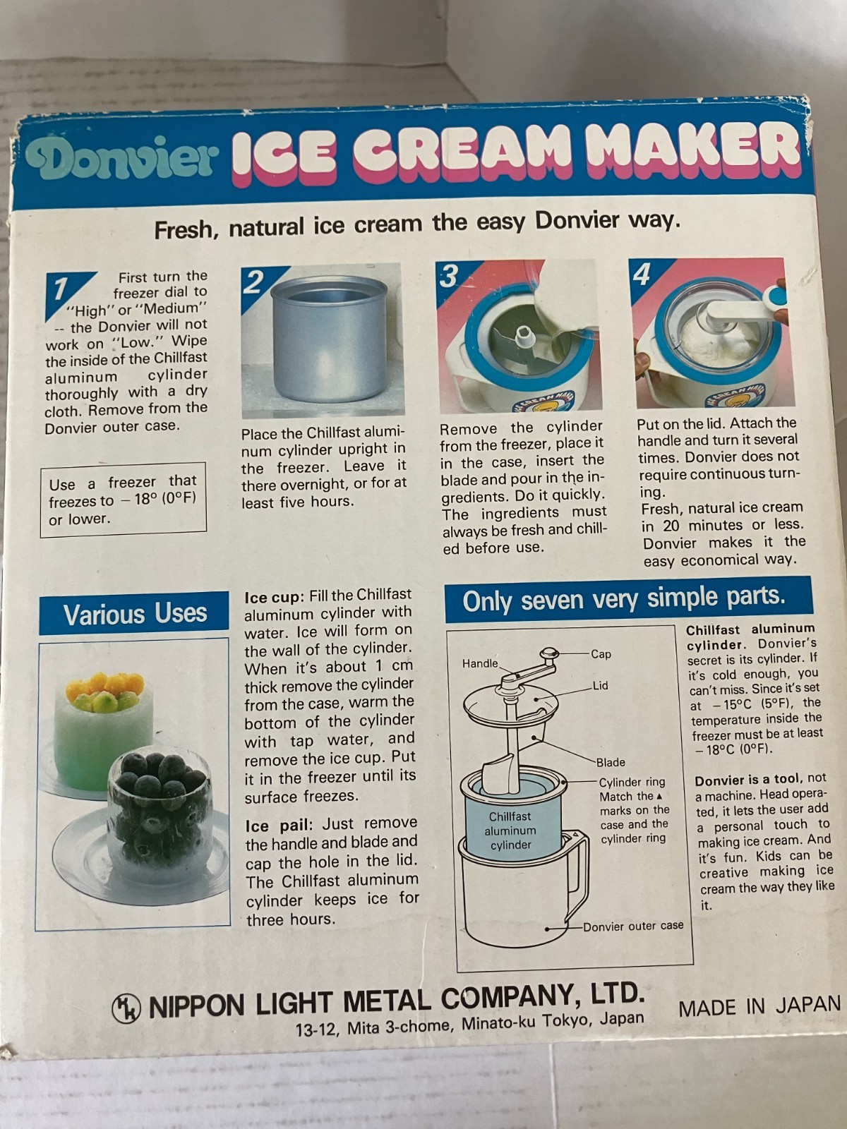 Vintage Donvier Chillfast Ice Cream Maker 2 Pint Manual Hand Crank w/ Box Japan