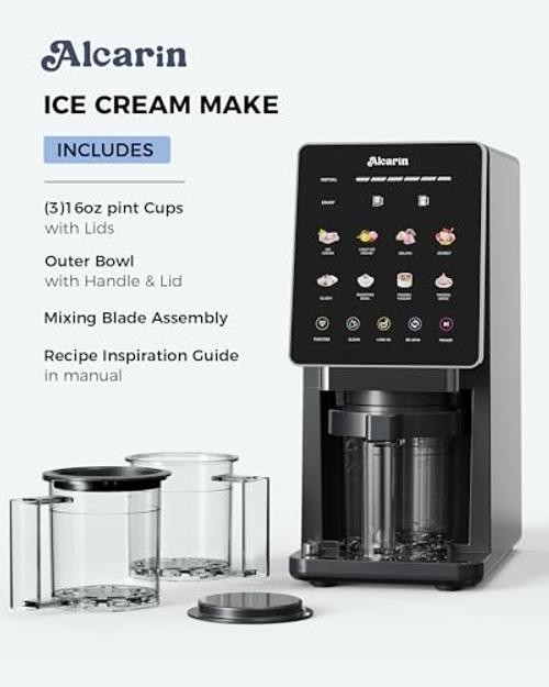 Alcarin Ice Cream Maker with 3 Pints(Not Freezer) Homemade Slushie Gelato