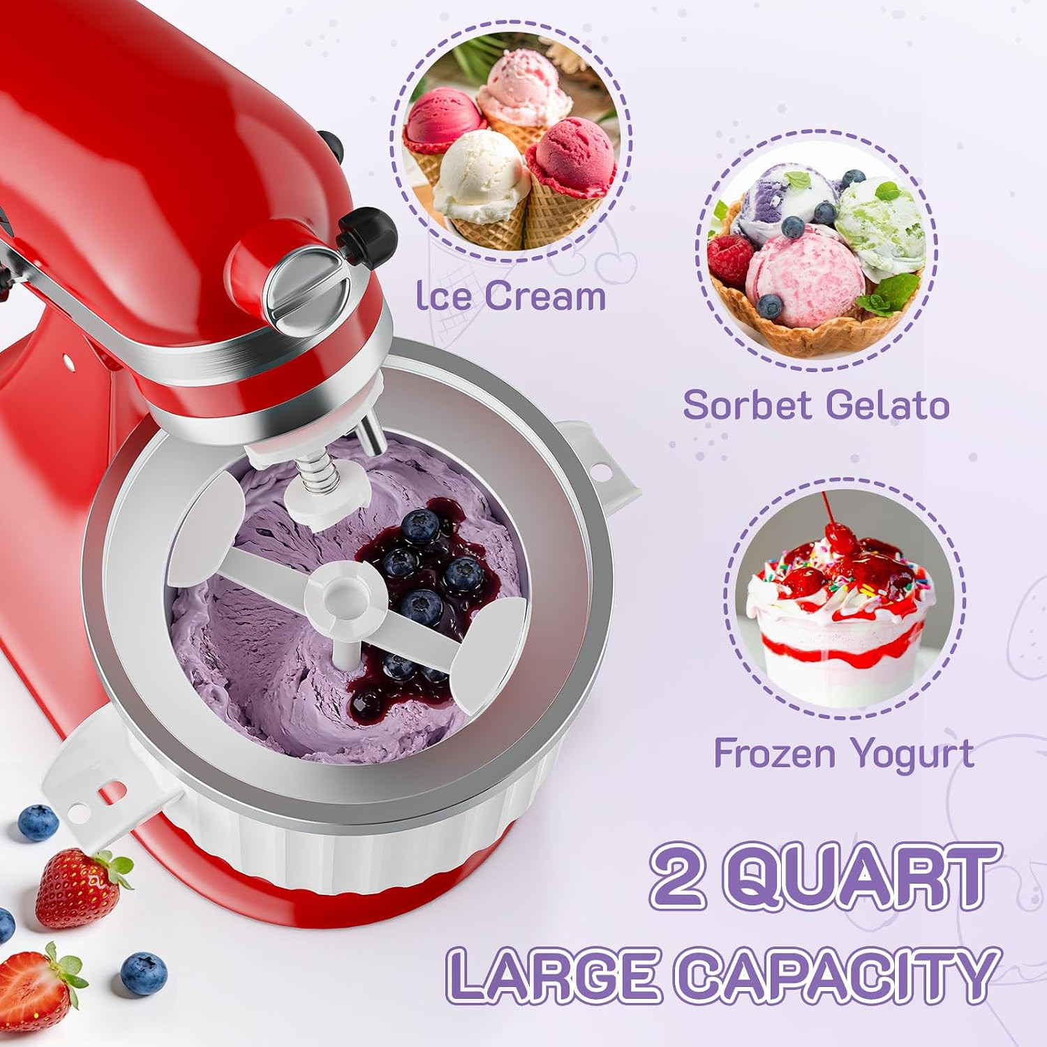 Ice Cream Maker Attachment for Kitchenaid Stand Mixer, Fits 4.5Qt and Larger Kit