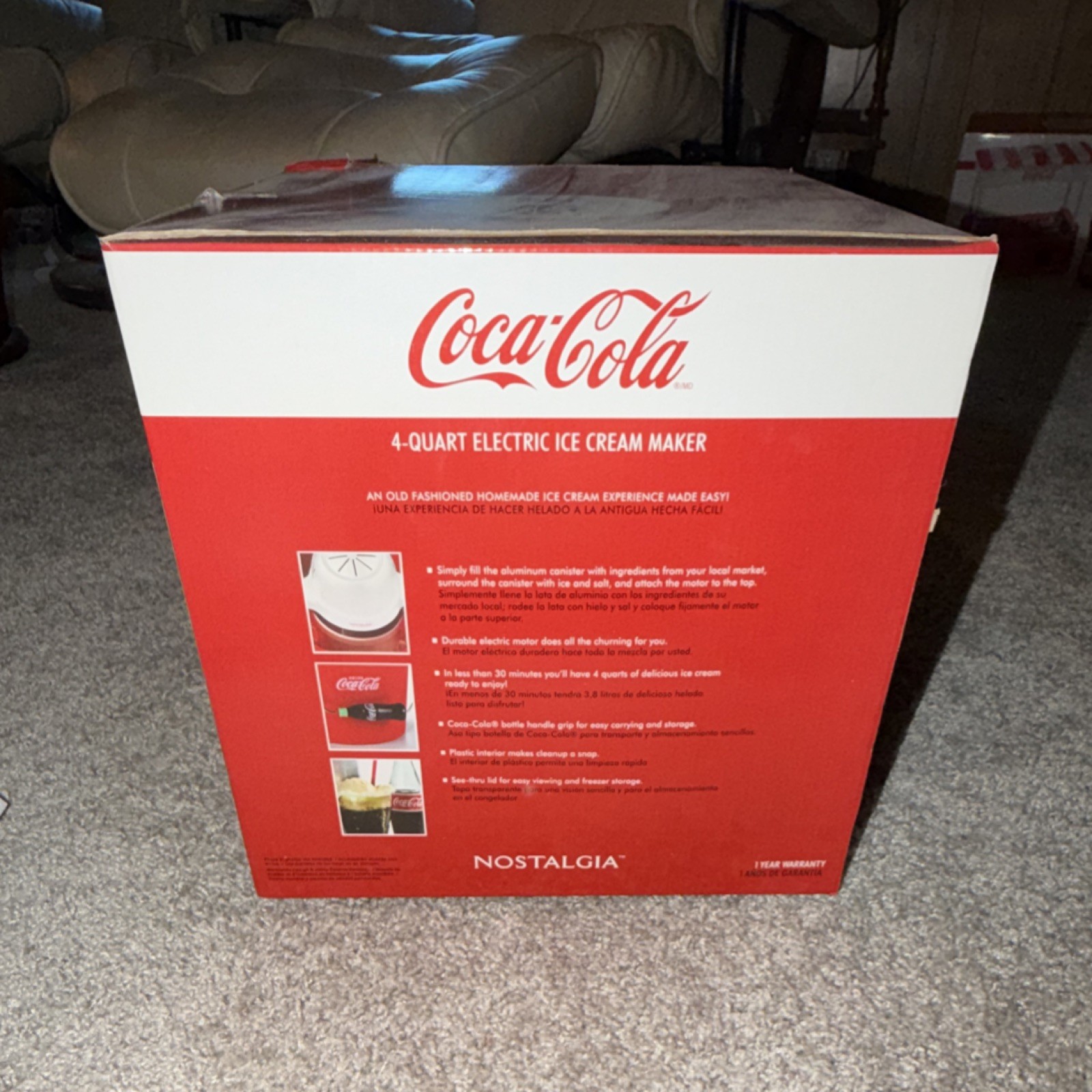 Nostalgia Coca Cola 4-Quart Electric Ice Cream Maker, Automatic, Easy Clean, Red