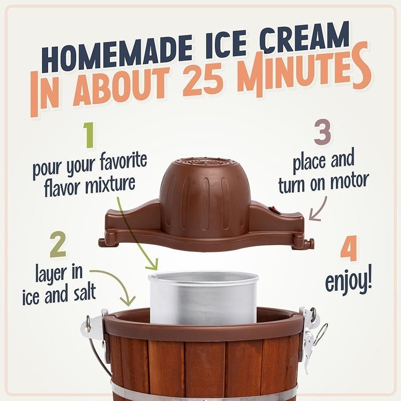 Homemade Ice Cream Machine Quick Frozen Yogurt Gelato Maker Easy W/ Handle 6 Qt