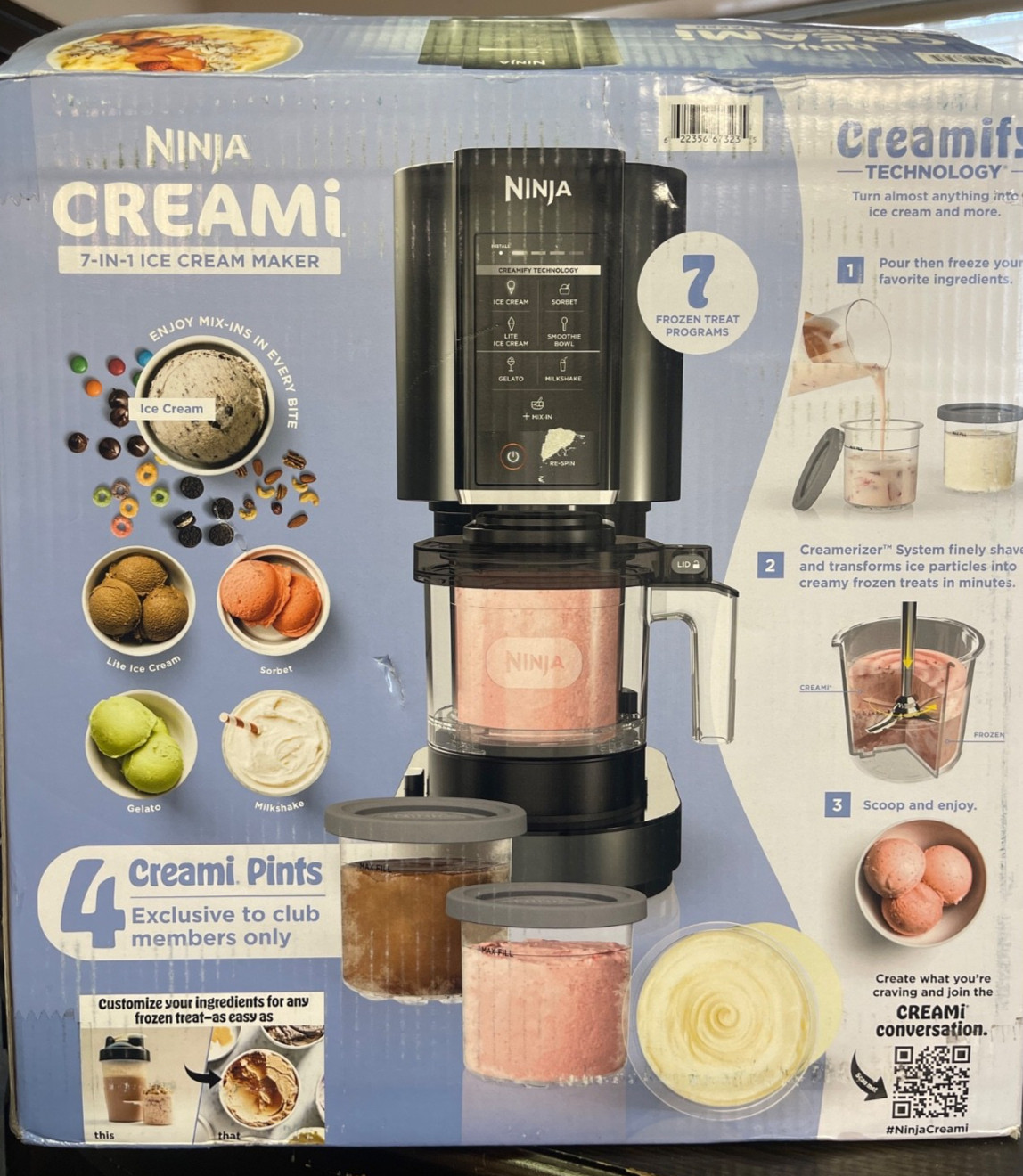 Ninja CN315A Creami Ice Cream & Sorbet Maker, 7 Frozen Treat Programs, 4 Pints