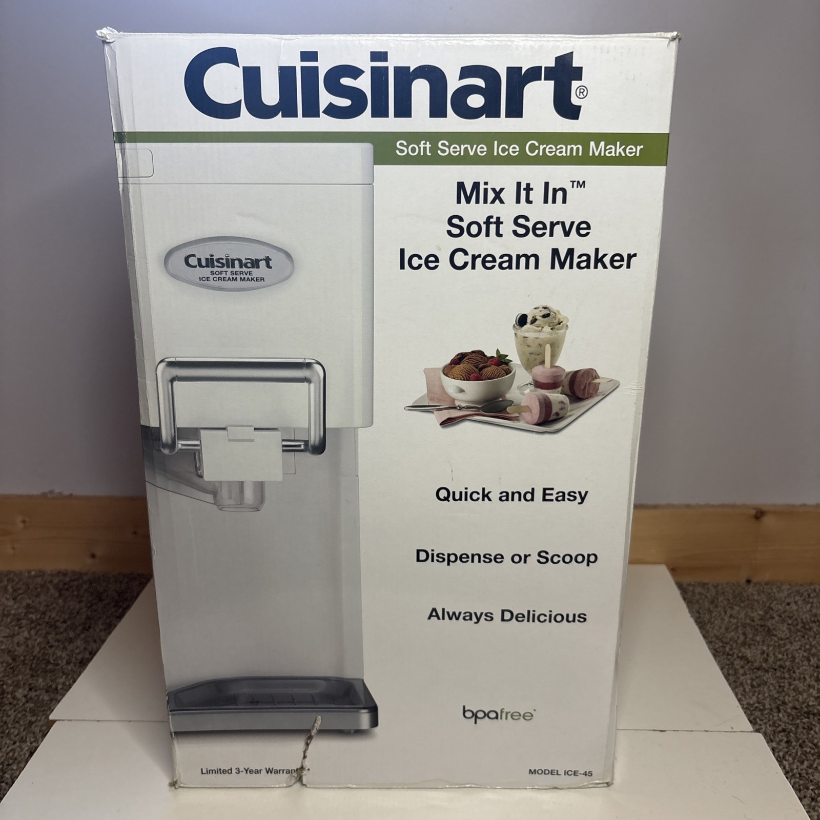 Cuisinart Soft Serve Cream Maker Mix It In ICE-45 1.5 Qt NEW