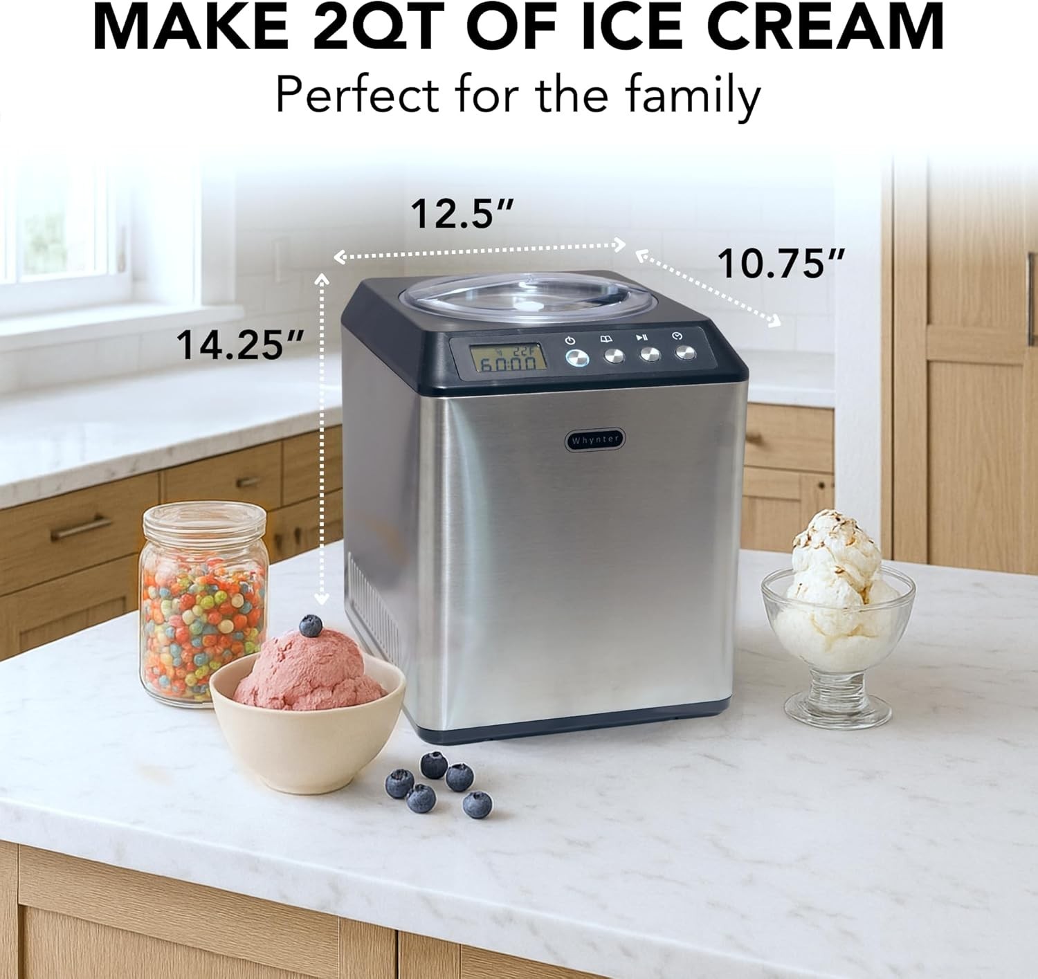 Ice Cream Maker Machine Automatic Compressor 2.1 Qt Stainless Steel Kitchen